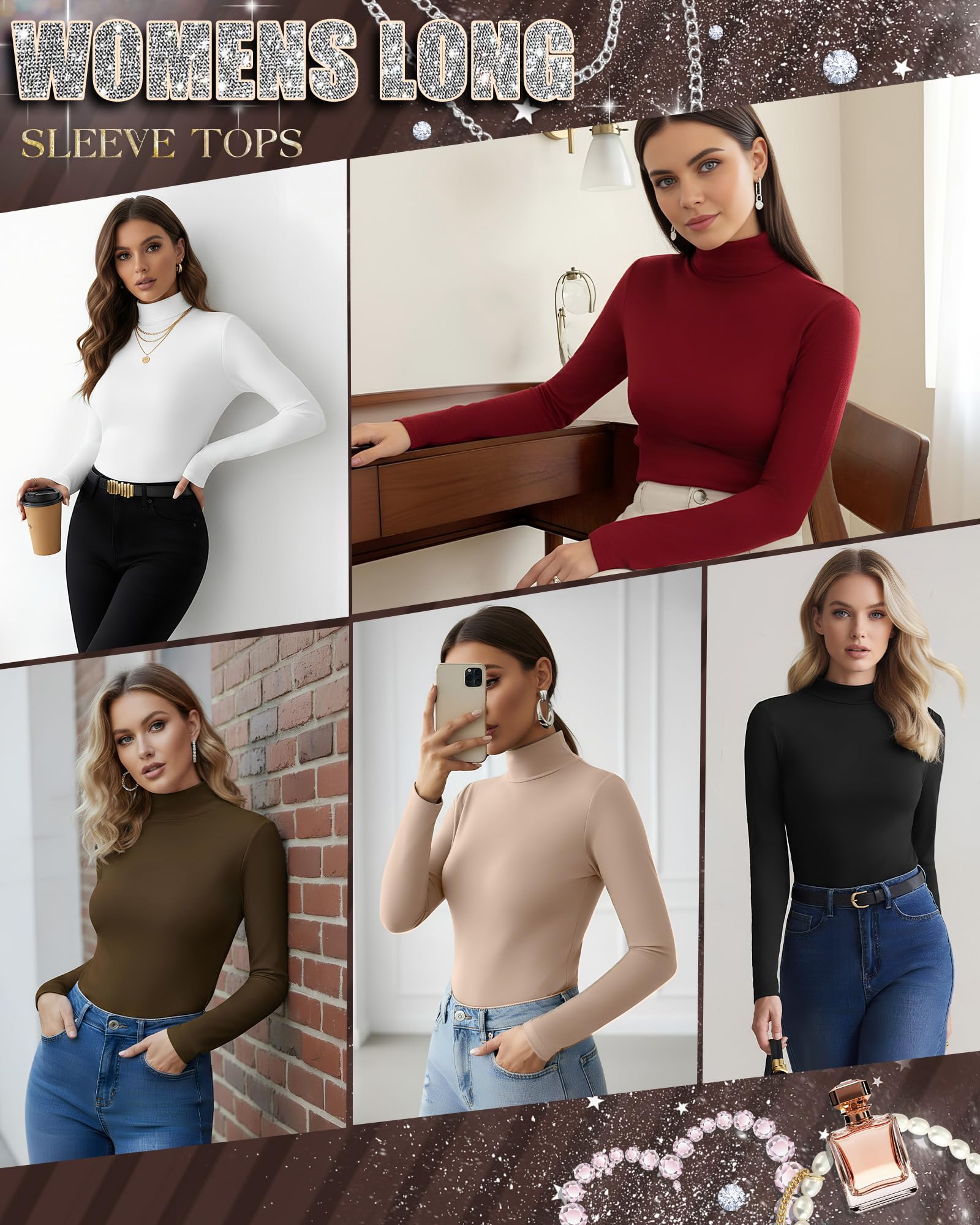 Patelai 3 pezzi da donna termiche dolcevita morbido collo alto top invernale compressione manica lunga strato di base top