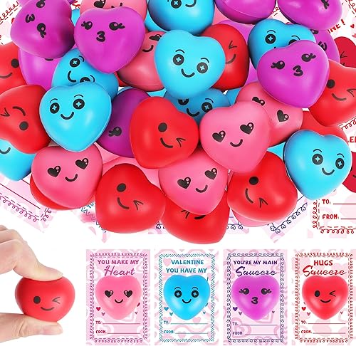 Erweicet 28 tarjetas de intercambio de aula para el día de San Valentín para niños, bolas de estrés de San Valentín, regalos para niños, recuerdos