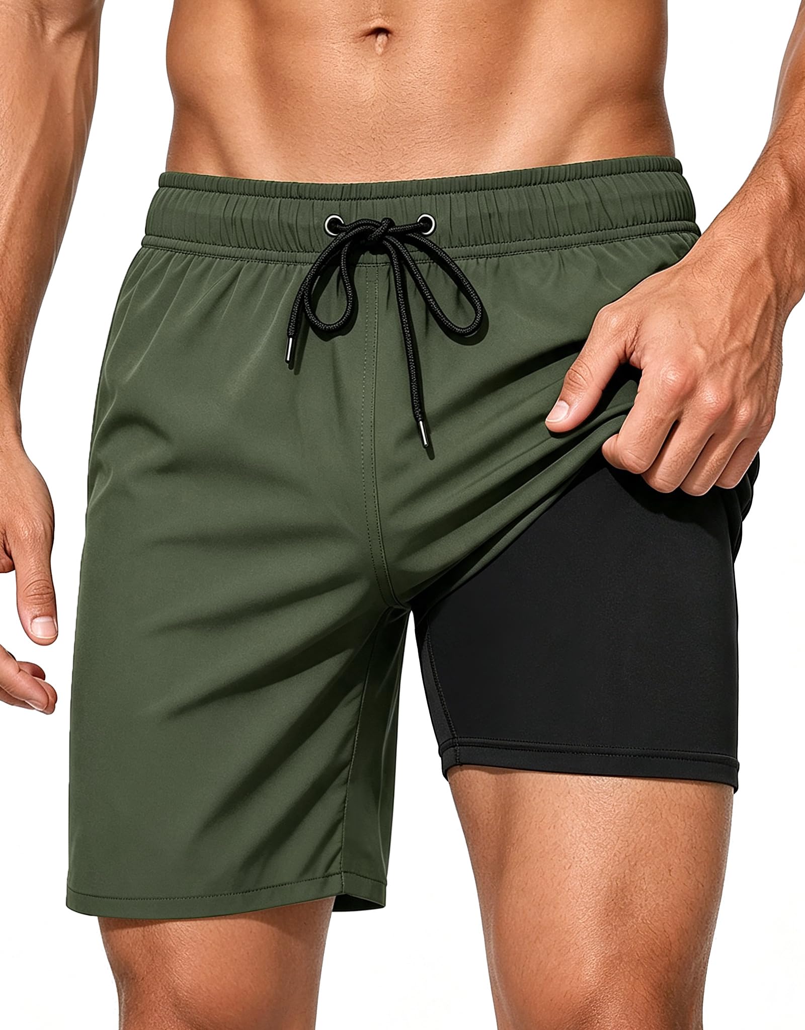 Badehose für Herren 2 in 1, Schnelltrocknende Badeshorts mit Innenhose | Kurze Hosen Herren, Atmungsaktiv Schwimmhose Sporthose mit Reißverschlusstaschen für Workout, Strand, Laufen, Urlaub