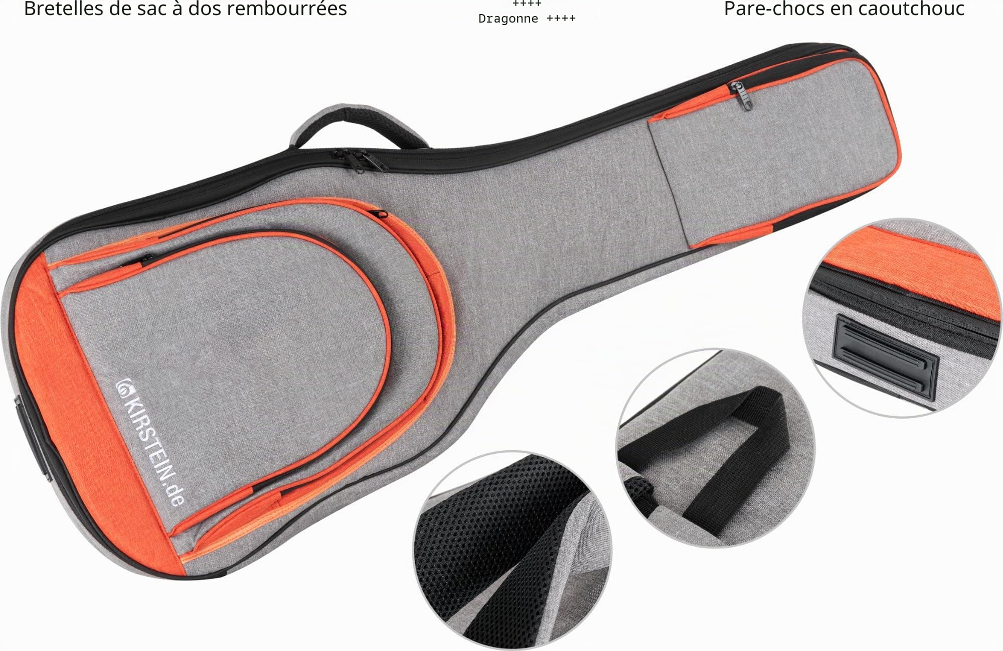 Kirstein Housse Guitare électrique EGBK-1122OG, Rembourrage 10 mm, Fixation Manche, Bretelles rembourrées, 3 Grandes Poches, Dimensions intérieures 103x37 cm, Couleur Gris.