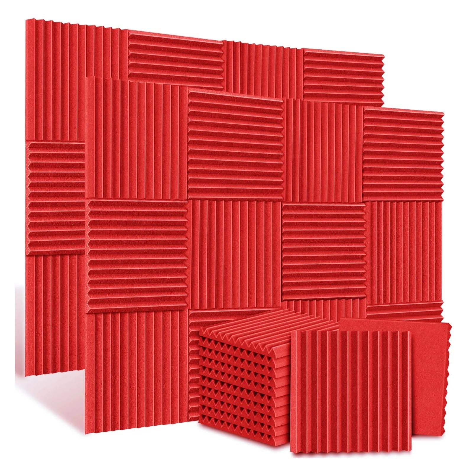 Confezione da 12 pannelli fonoassorbenti in schiuma acustica for studio KTV, 30x30 cm, isolamento acustico in spugna, spessore 2,5/5 cm. Per Auto, Studio, Casa(Red,5cm)