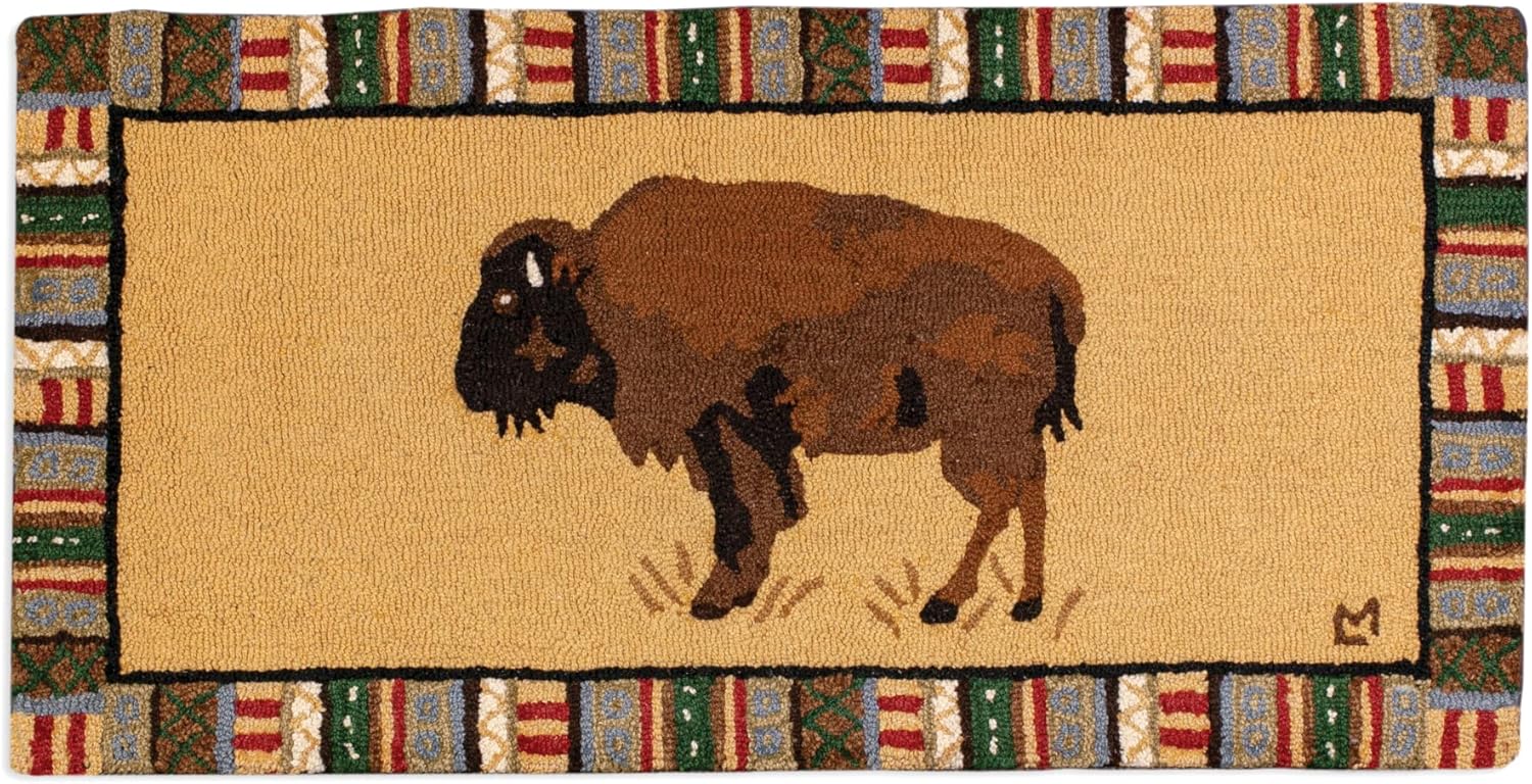 Chandler 4 Corners Artist-Designed Cinnamon Buffalo Hand-Hooked Wool Accent Rug (24 in x 48 in) Buffalo-Themed Rug for Entryways, Hallways, Living Rooms - Low Maintenance - Nature & Wildlife Rug