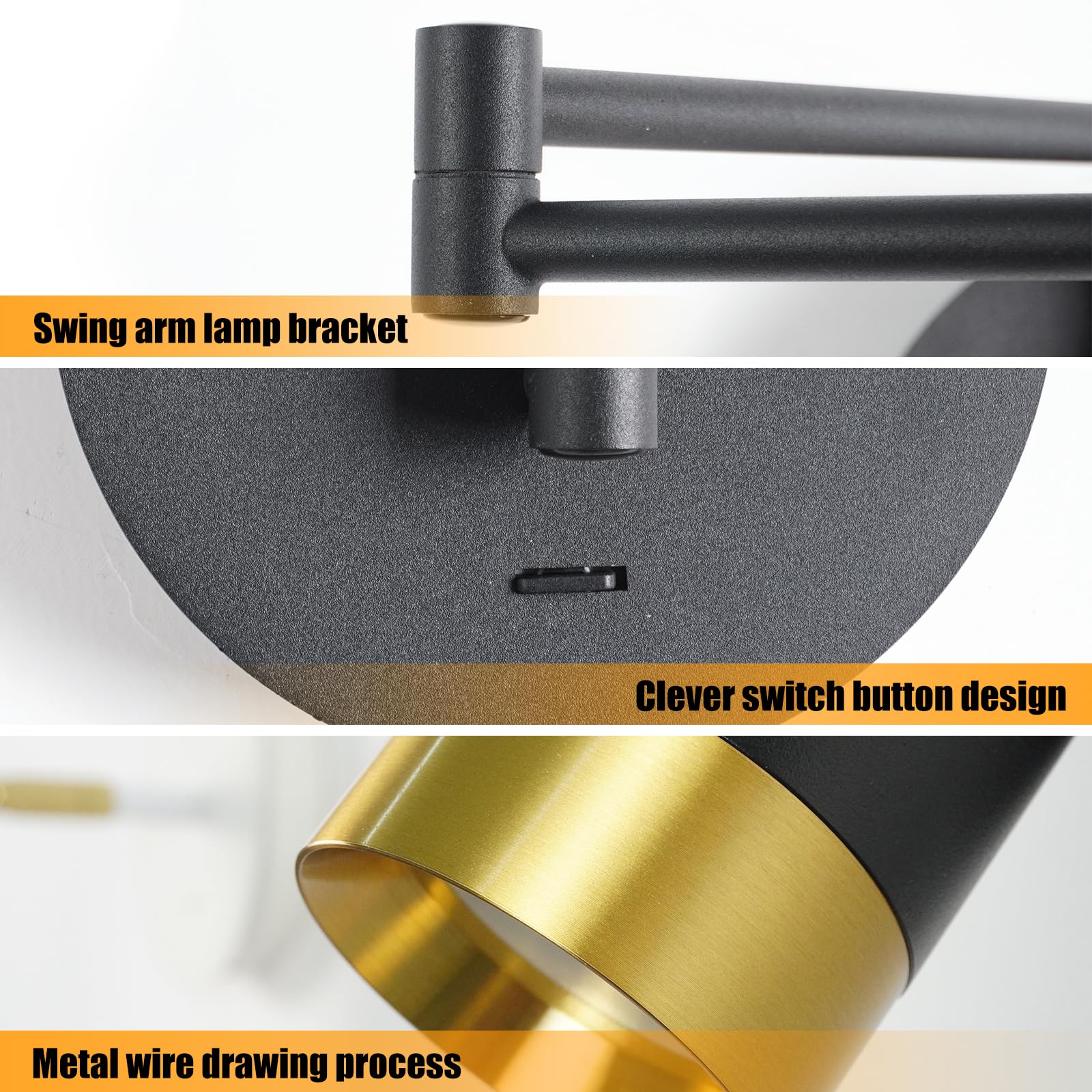 Ausziehbare Wandlampe mit Schalter und Schwenkarm, Leselampe Wand | mit Verstellbarem Langen Arm, Schwenkbar Vintage Industriell E27 5W LED Wandleuchte, für Wohnzimmer Schlafzimmer, Schwarz