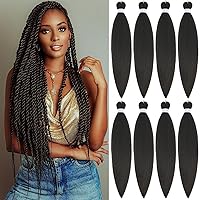 Vista 23 de Alrence Cabello trenzado preestirado largo de 30 pulgadas – 8 paquetes de extensiones de cabello trenzado profesional, trenzas de crochet de fibra