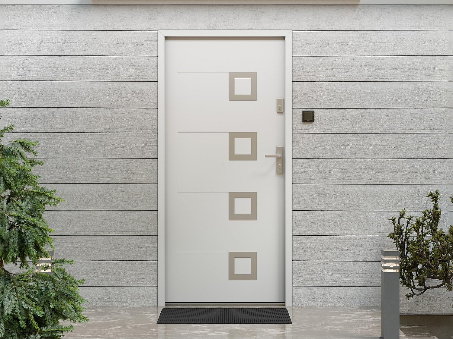 Vente-unique - Puerta de entrada de acero macizo y acero inoxidable de 207 cm de alto x 100 cm de ancho, color blanco - apertura izquierda - TIFANA