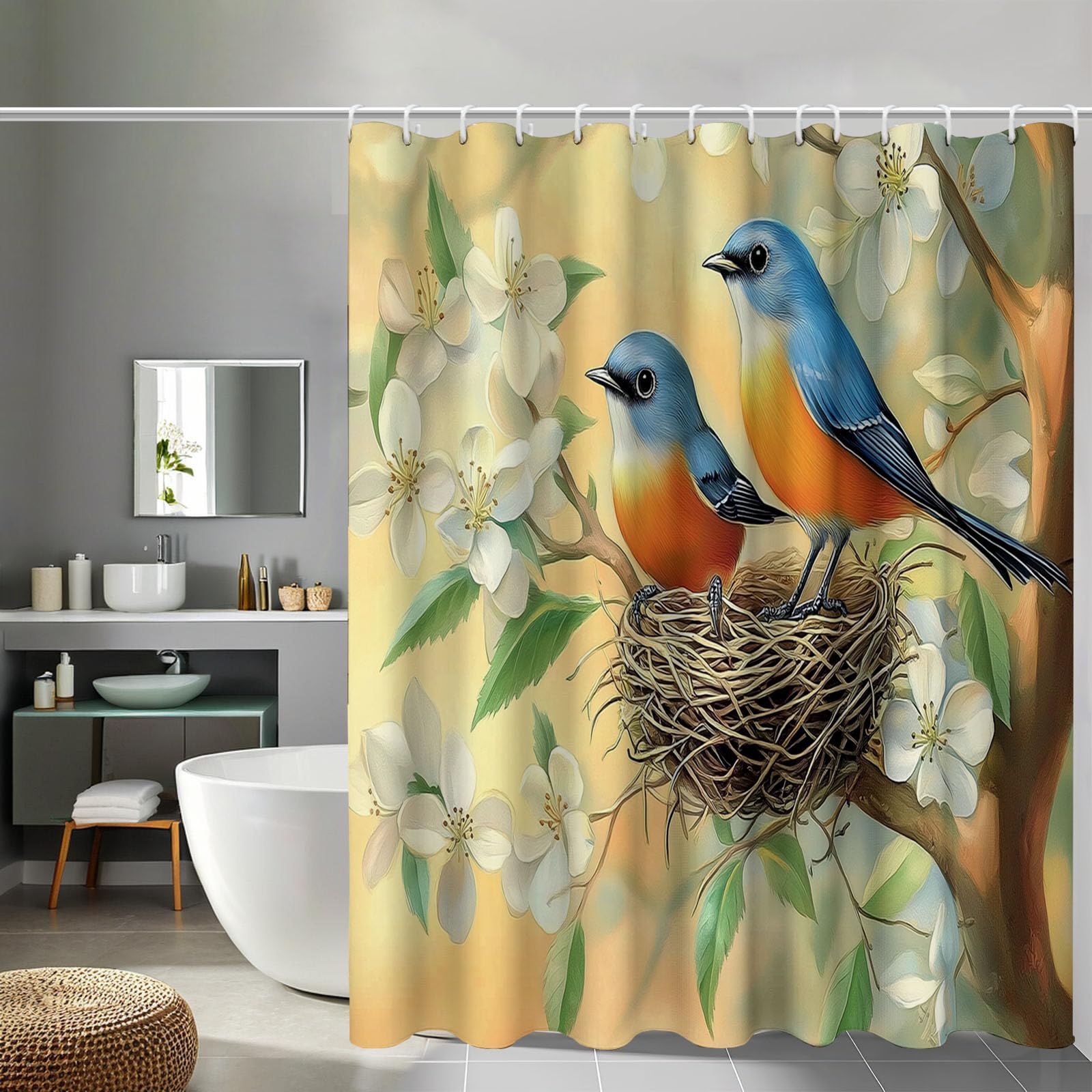 Rideau de douche imprimé nid d'oiseau en textile hydrophobe durable