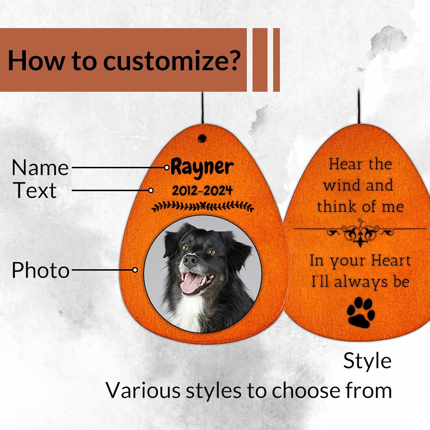 Personalized Dog Memorial Gifts for Loss of Dog - Custom Sympathy Wind Chime with Photo & Name, 26"/32"/37" Outdoor Bereavement Keepsake for Garden or Patio(Black)