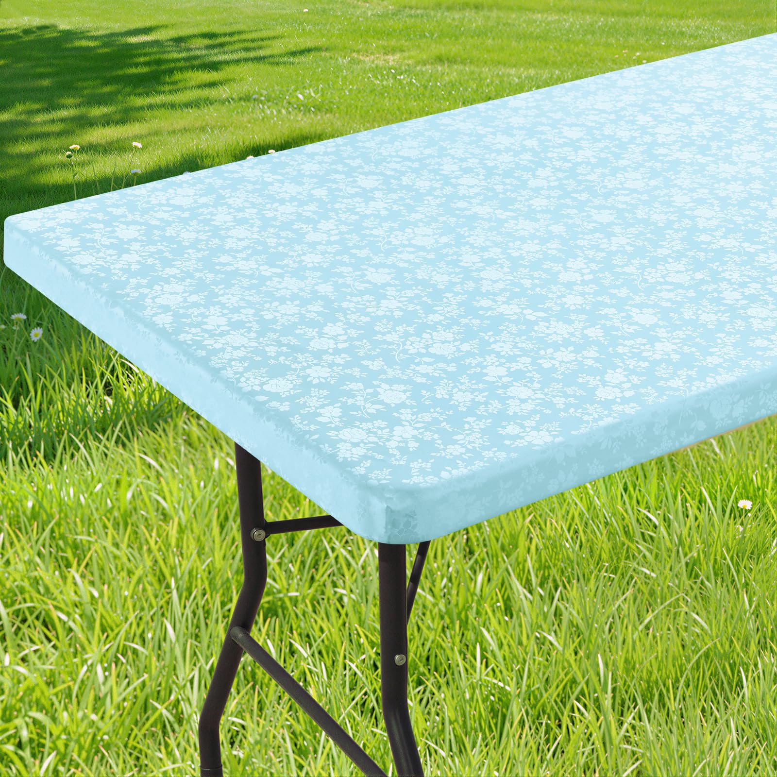 Smiry Heavy Duty Vinyl Fitted Tablecloths for 8 Foot Rectangle Tables