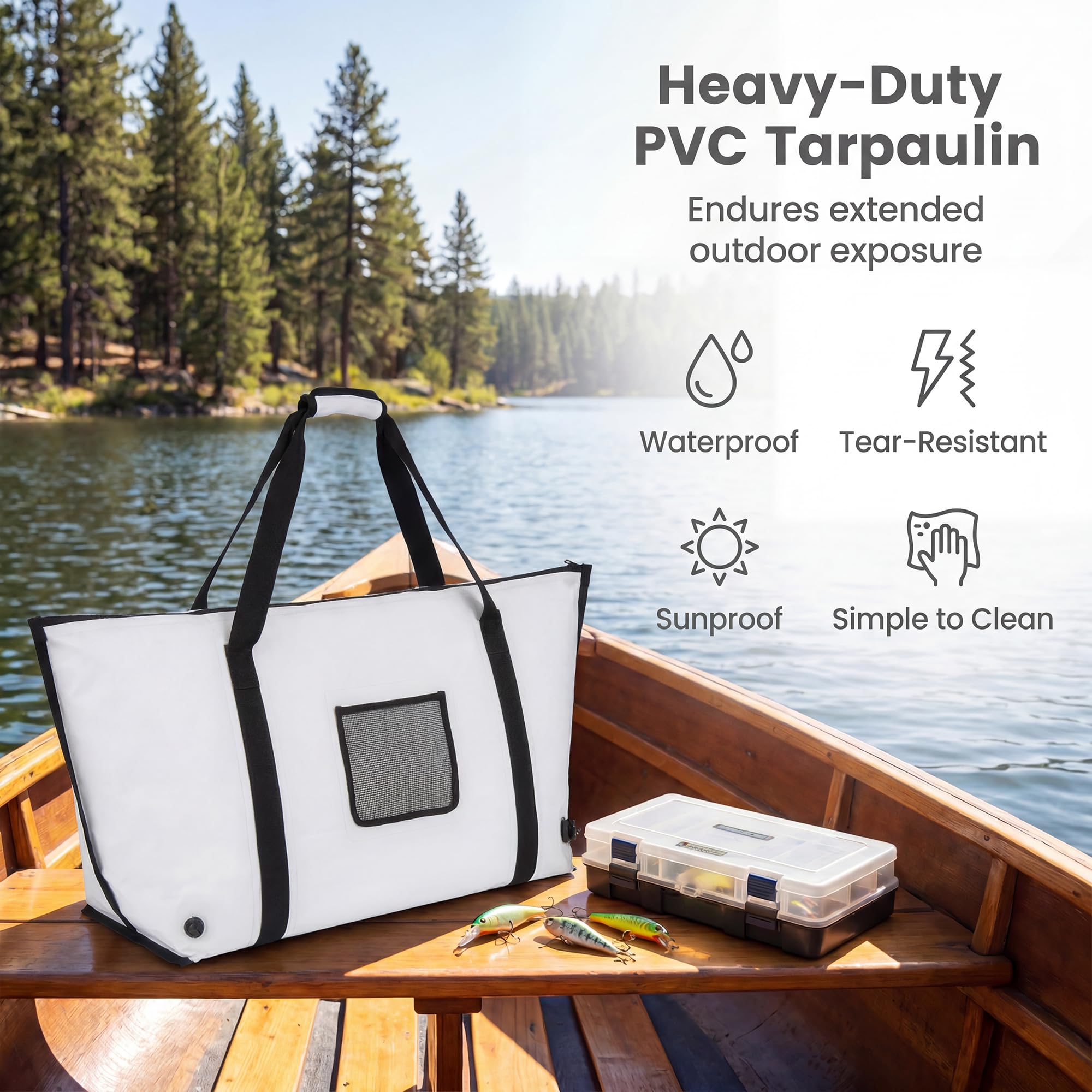 LIFEZEAL Isolierte Fisch-Kühltasche, Tragbare Fischtötungstasche, Angeltasche mit Ablaufstopfen, hält EIS kalt über 24 Stunden, Tragetasche für Fischen, Camping & Picknick (Weiß, 122 x 46 x 51 cm)