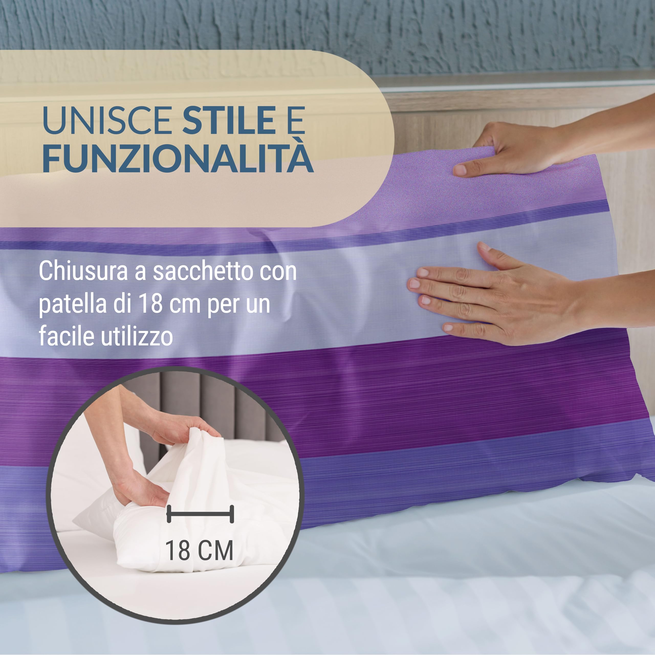 Dorian Home - Federe Cuscino Letto 50x80 Cotone 100% Puro, Morbido e Certificato, Coppia di 2 Federe Abbinate da Aggiungere al Set Copripiumino, Federa Cuscini 4 Stagioni con Comoda Patella di 18 cm