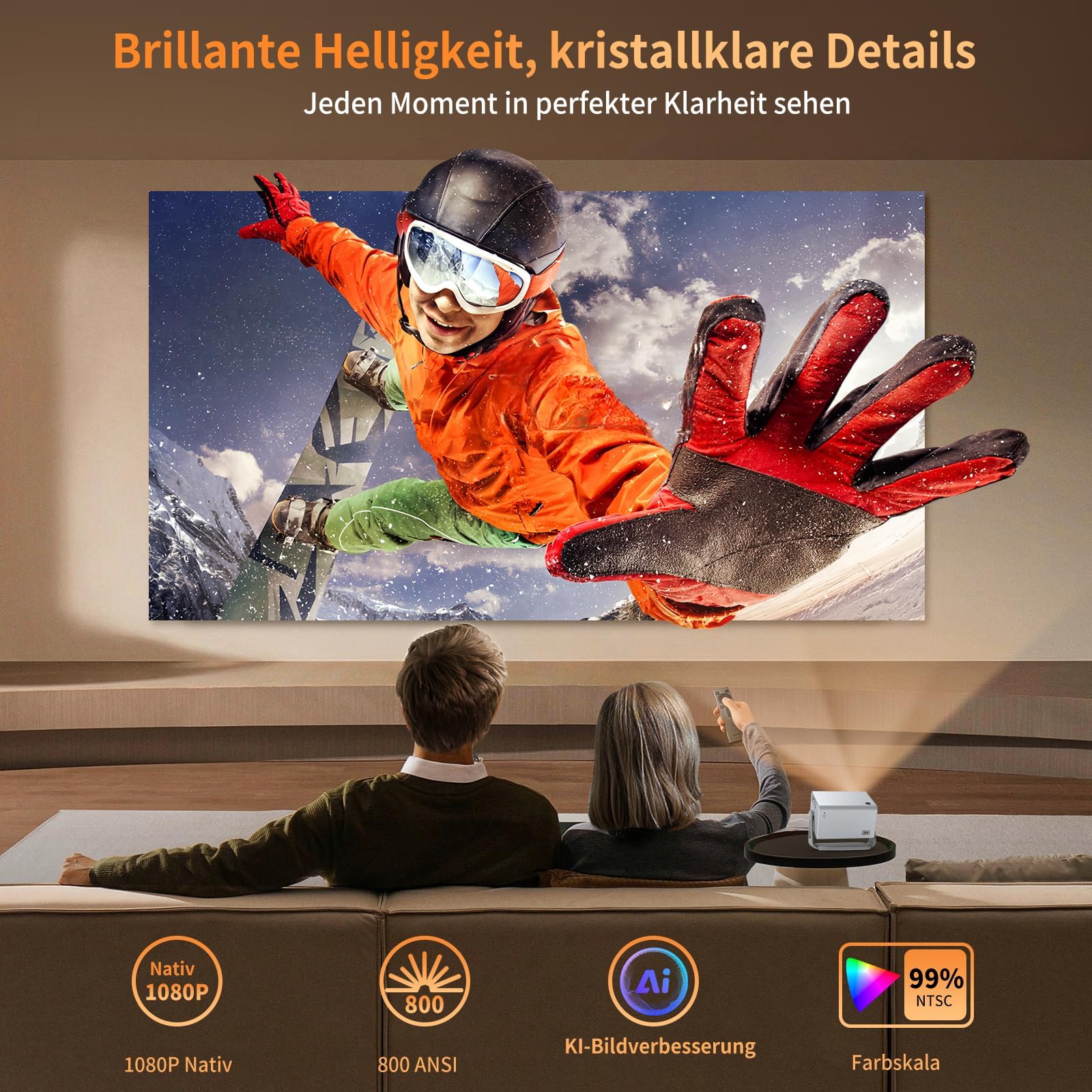 INFGO Smart Beamer, 28000 Lumen Heimkino Beamer 4K unterstützt 1080P Beamer Full HD WIFI6 Bluetooth5.4 für Handy Laptop, Weiß Elektronik & Foto