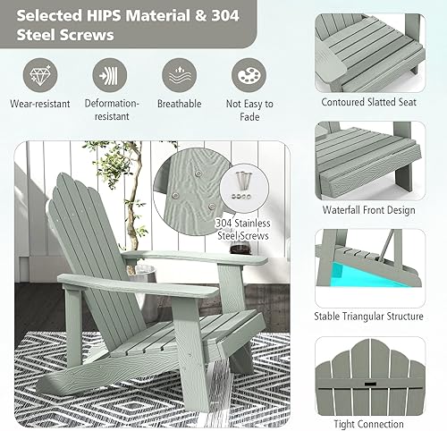 Miniatura 6 de Tangkula Silla Adirondack de gran tamaño, sillas de patio con soporte ajustable para tazas, sillones HIPS con rejillas, resistente a la intemperie