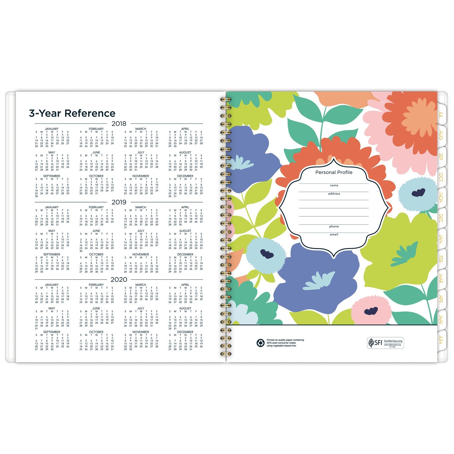 AT-A-GLANCE 2018-2019 Akademischer Jahres- und Monatsplaner, groß, 8-1/2 x 11, Flower Pop (1120-905A)