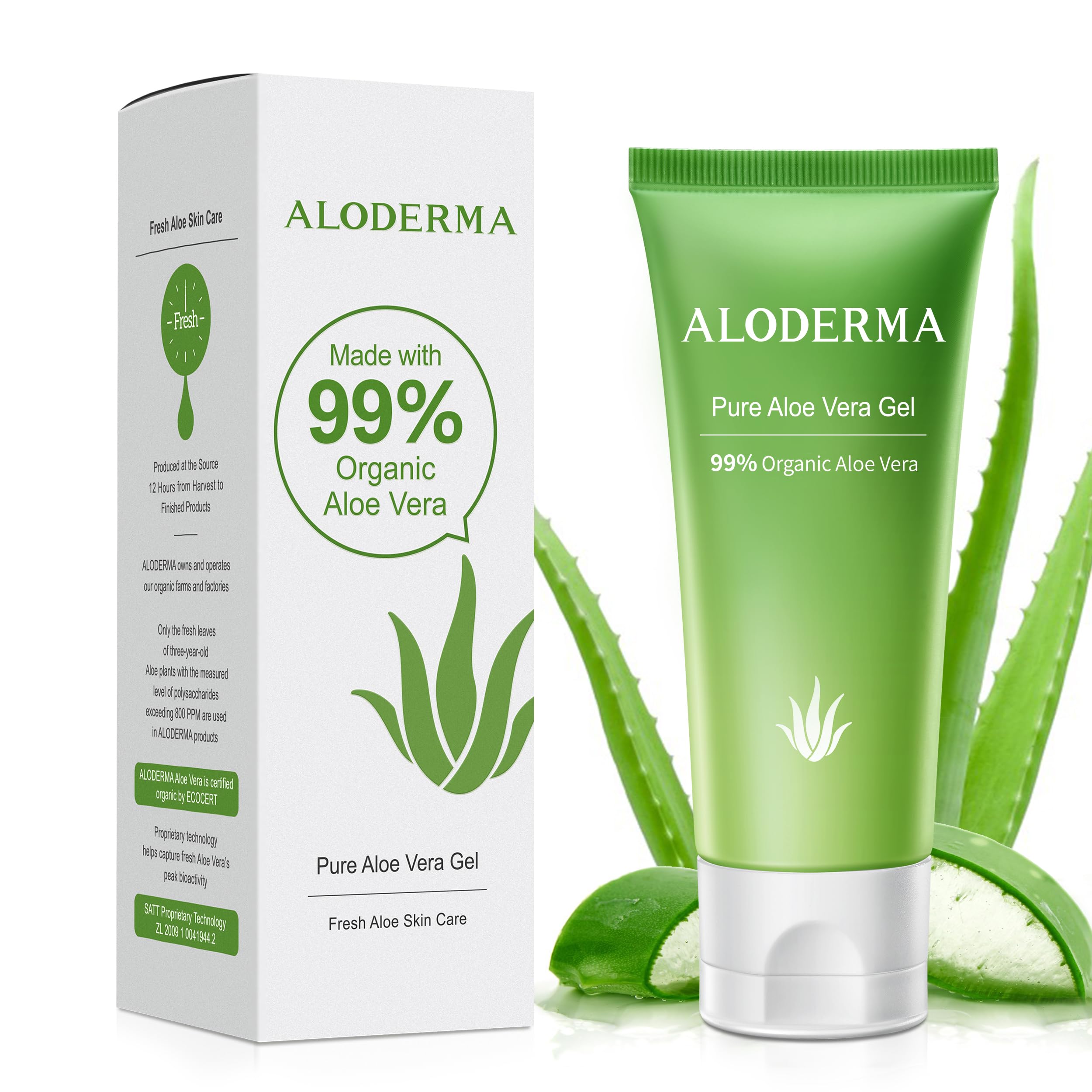 Aloderma Pure Aloe Vera Gel - Soothes and Hydrates Dry, Itchy, or Irritated Skin; great for Acne, Dandruff, Sunburn, Rashes (45g) 45g