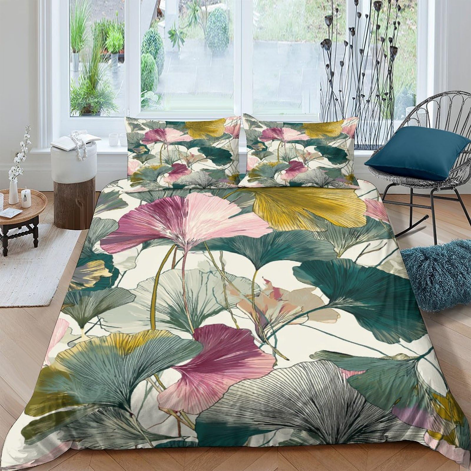 Ctjqhvkz Style-5 3D Printed Botanical Lotus Fitted Sheet Microfiber Soft Breathable Watercolor Leaves Mattress Cover For Bedroom Guest Room Decor Single（135X200cm）