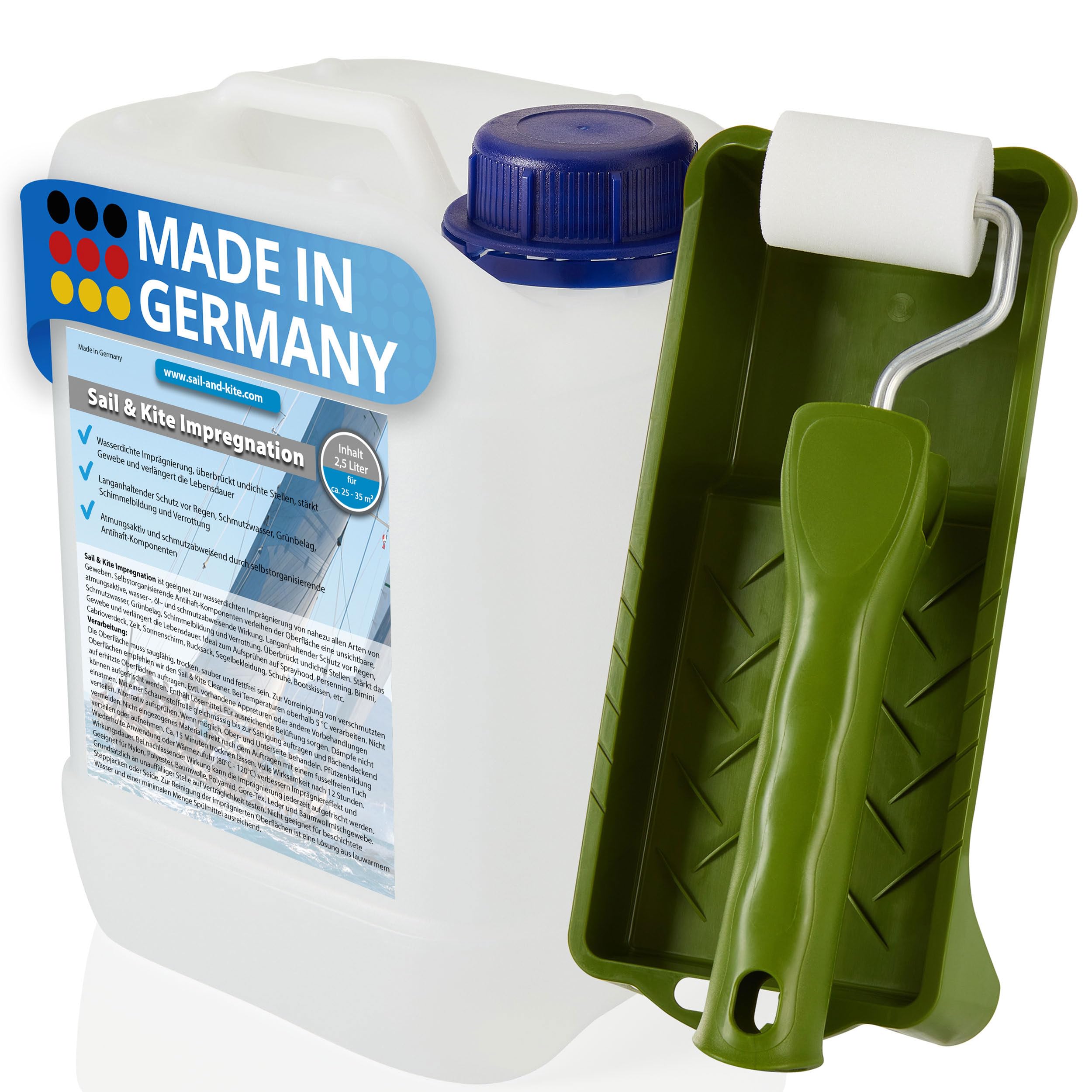 Sail & Kite Impregnation | wasserdichte Imprägnierung für Persenning, Segelkleidung und zur Stärkung von Alten Segeln | Für alle Gewebearten (2,5 Liter (ca. 25-35 m²)