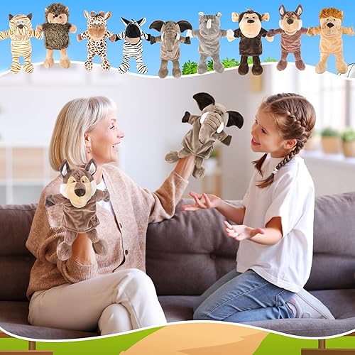 Miniatura 6 de 9 marionetas de mano de animales con boca abierta y movible de 11.8 a 13.8 pulgadas, animales de granja suaves, animales de peluche, animales de