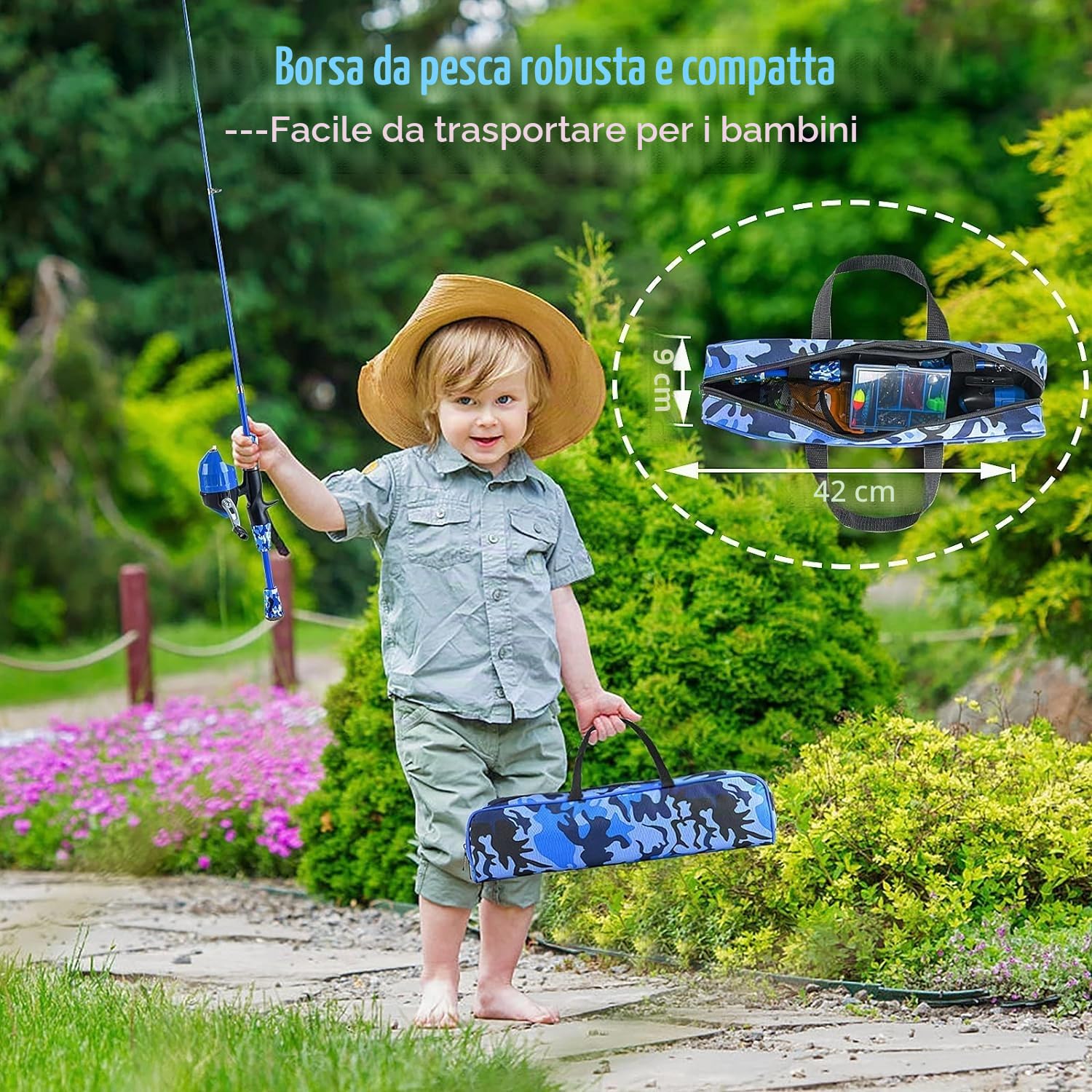 Milerong Canna da pesca per bambini, canna da pesca telescopica portatile e mulinello, kit combinato per ragazzi, ragazze e giovani, con mulinello da pesca spincast, attrezzatura da pesca, esche da