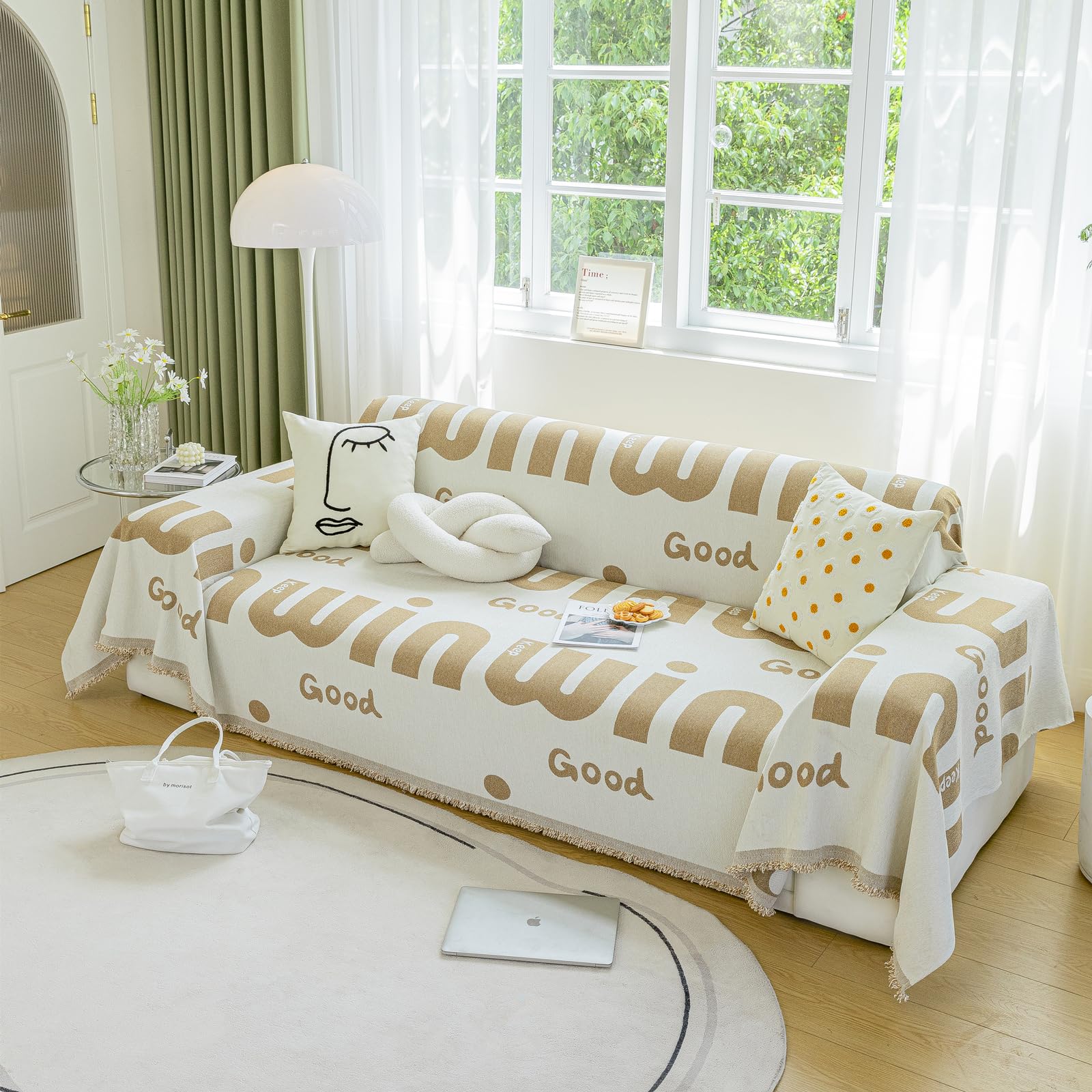 Housse de canapé en chenille kaki 180x130 cm pour fauteuil 1 place