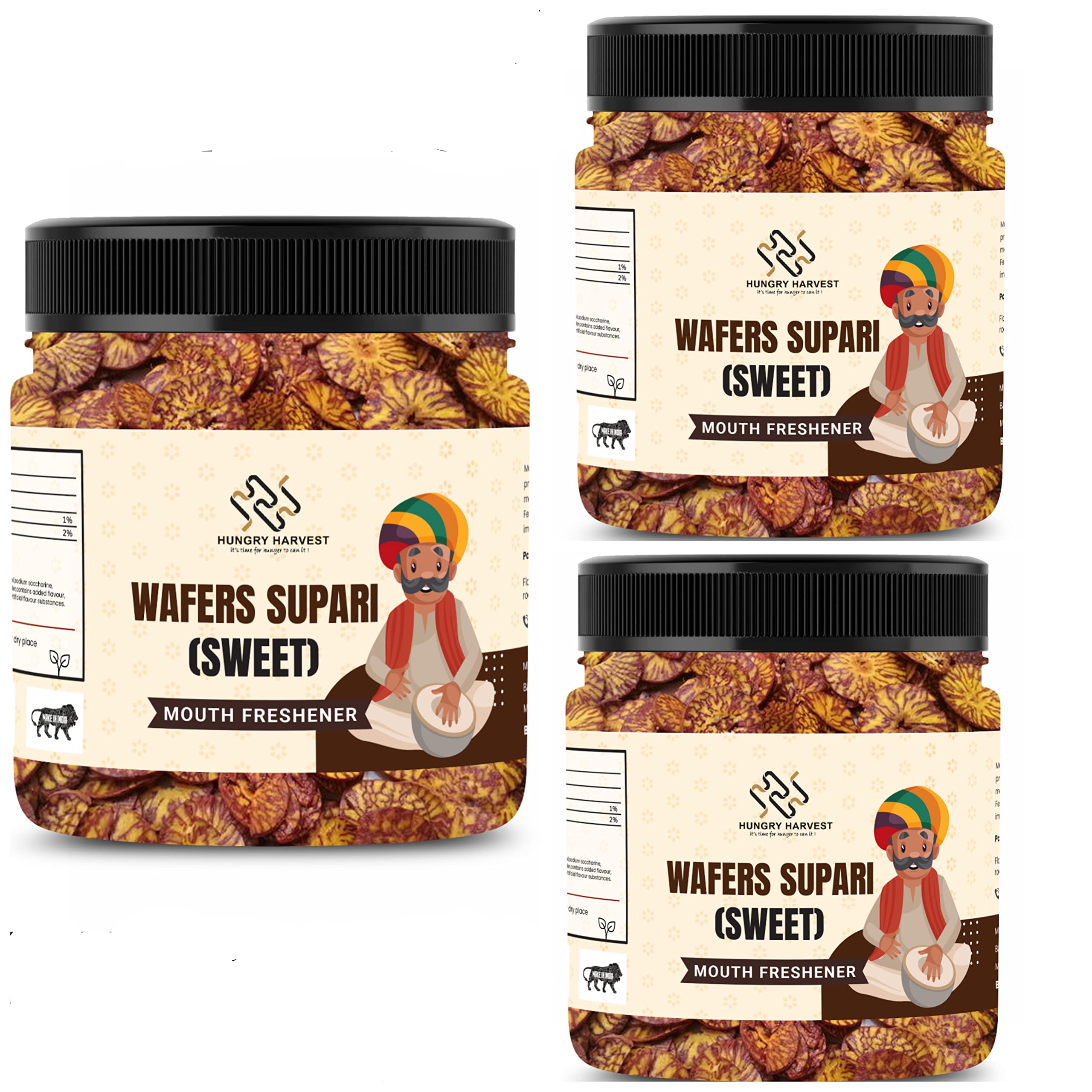 Hungry Harvest Supari Wafers | Wafers Chips supari Mouth Freshener (Mukhwas, Soft & Sweet) [Jar Pack] (600 Grams (Pack of 3 of 200 Gram))