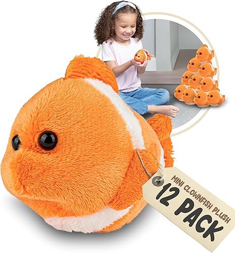 Forest & Twelfth Mini juguetes de pez payaso | Paquete de 12 lindos animales de peluche a granel | Pequeños animales de peluche para niñas y niños,