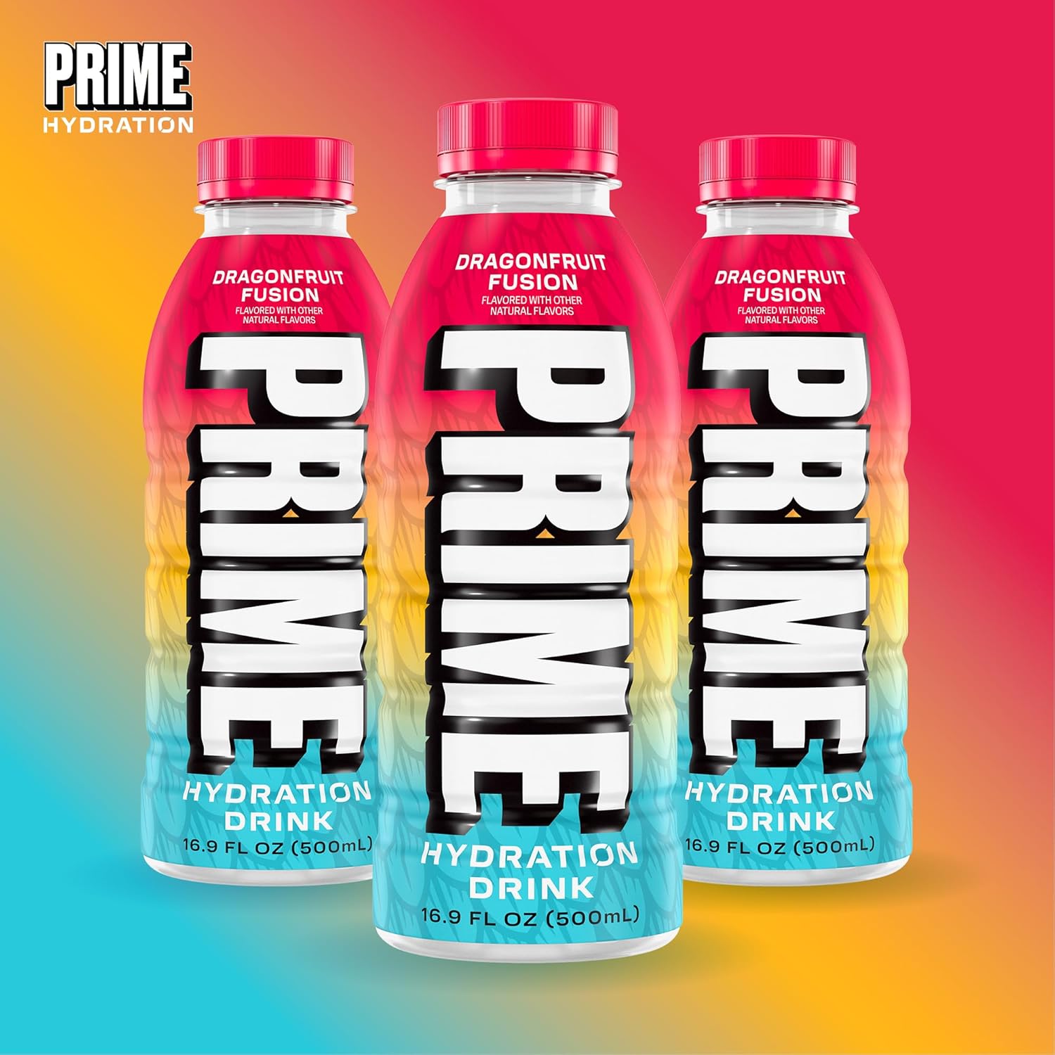 PRIME Hydration DRAGONFRUIT FUSION, Sports Drink with Coconut Water, Electrolyte Enhanced to Replenish Fluids, Zero Added Sugar, B Vitamins, Antioxidants, Made with Natural Flavors, 16.9 Fl Oz 12 Pack