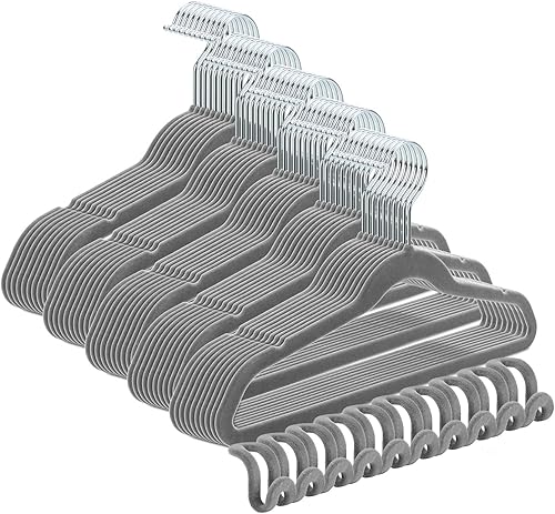 Miniatura 8 de Paquete de 50 + 10 perchas de terciopelo antideslizantes para colgar ropa para ahorrar espacio, perchas de 15 a 20 libras, perchas resistentes de