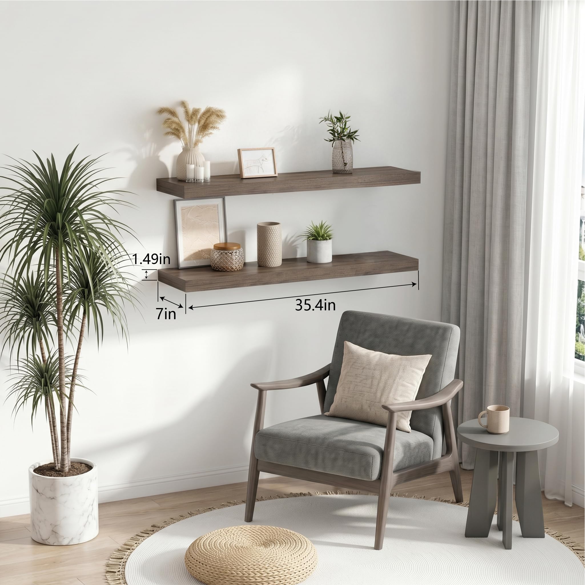 Estantes flotantes de madera para decoración de pared y almacenamiento, estantes colgantes resistentes con soportes invisibles, estante decorativo de pared para sala de estar, dormitorio