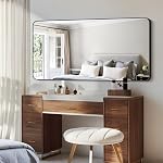 GLASHOM Bathroom Mirror,30"x55" Black Mirrors for Wall Metal Framed,Wall Mounted Vanity Mirror Rectangular Rounded Corners Decorative Hangs Horizontal or Vertical Entryway Living Room