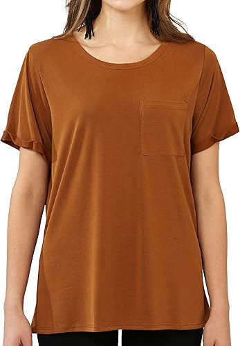 noflik Camiseta básica de manga corta con cuello redondo para mujer Cupro Modal