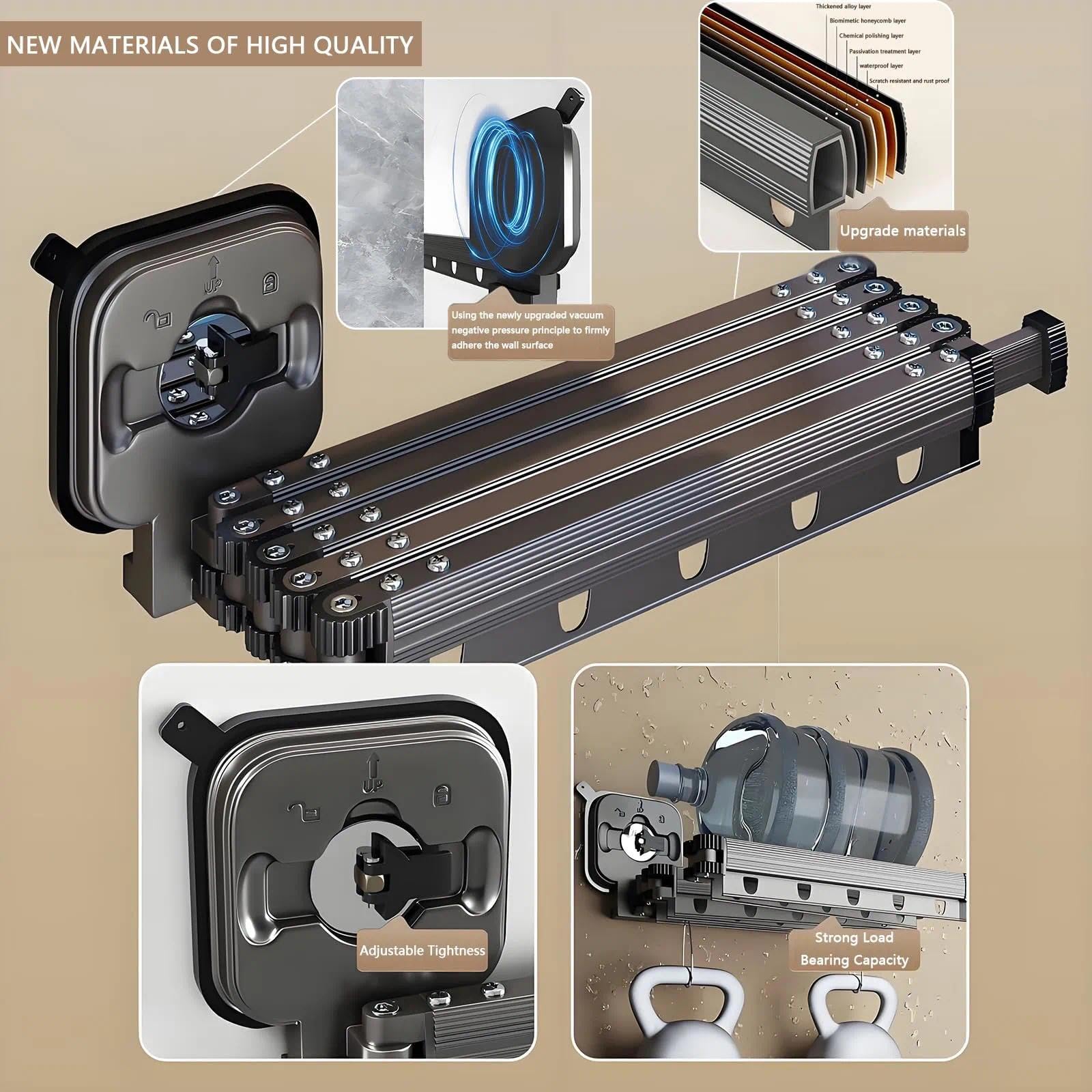 Cinq Directions Barre de Douche Pliable avec Rideau - Tringle de Douche en Aluminium à 5 Sections, Ventouses Incluses - Idéale pour Salle de Bain, Chambre, Balcon et Angle de Baignoire