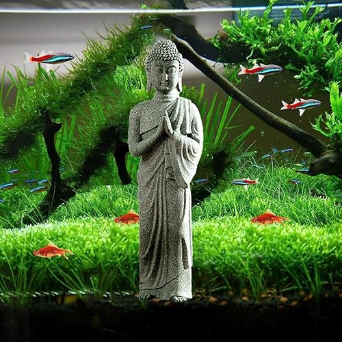 Chilifuli Estatua de Buda para acuario, estatua de Buda de pecera, decoraciones de estatua de Buda de piedra arenisca natural, esculturas de Buda