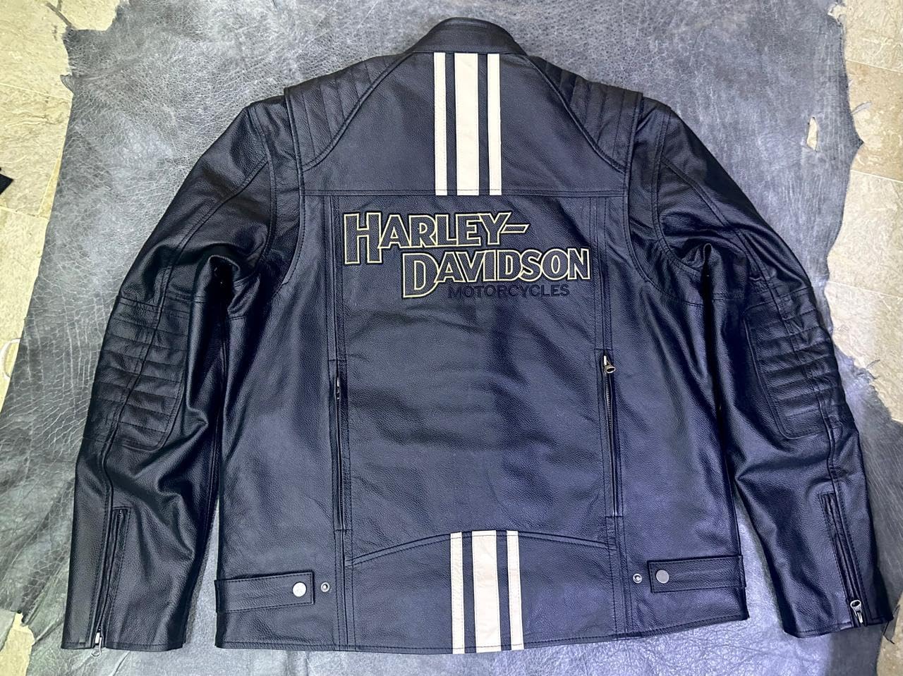 Mens Top Grain Cowhide Black Vintage Motorcycle H-D Triple Vent Leather Biker Jacket