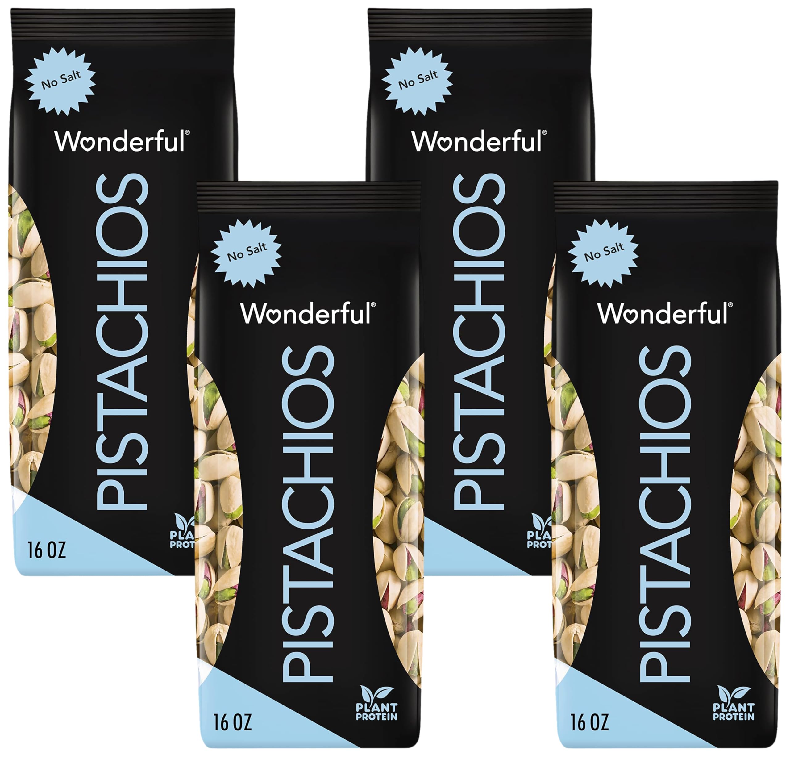 Wonderful Pistachios In Shell, Roasted with No Salt Nuts, 16 Ounce Bag, Protein Snack, On the Go Healthy Snack (16 oz) (Pack of 4)