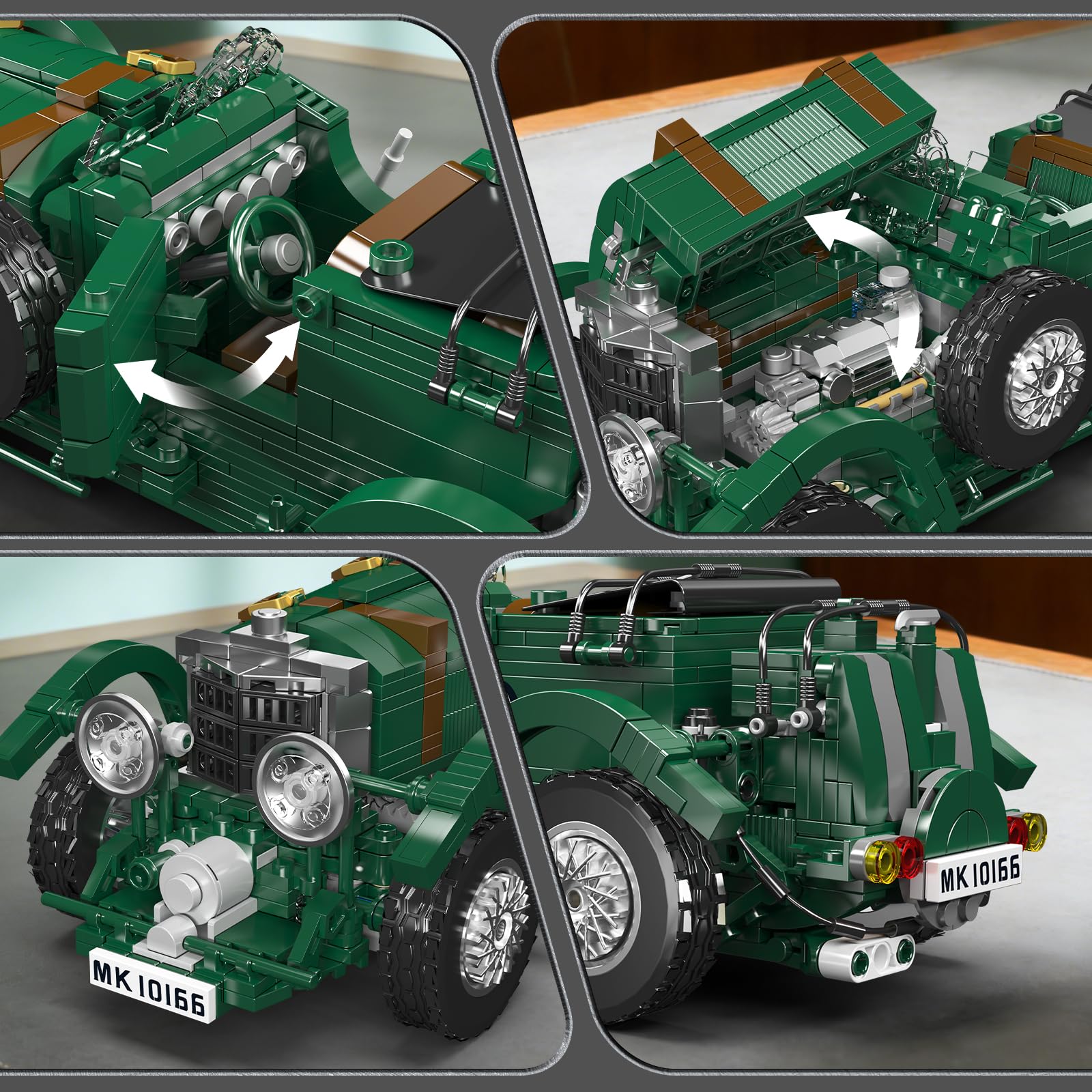 Mould King 10166 Modelo de bloques de construcción de coche antiguo, 1147 piezas Tecnología Versión estática Retro Racing Car Kit de construcción, Vintage Racing Auto Bloques de sujeción Juguetes para