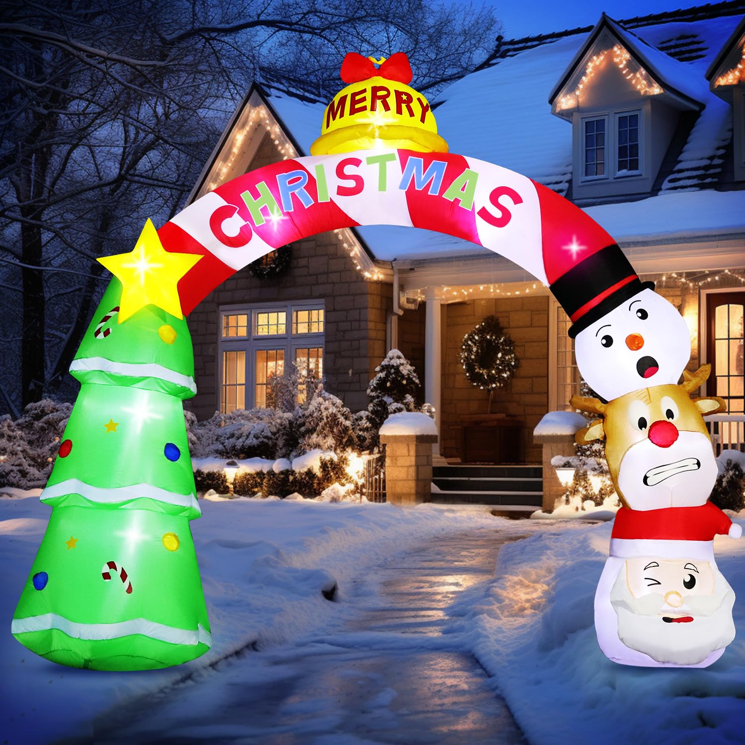 Santa Tree Snowman Inflatable Snapklik.com : 8FT Christmas Inflatables Xmas Tree Arch, Blow Up ...
