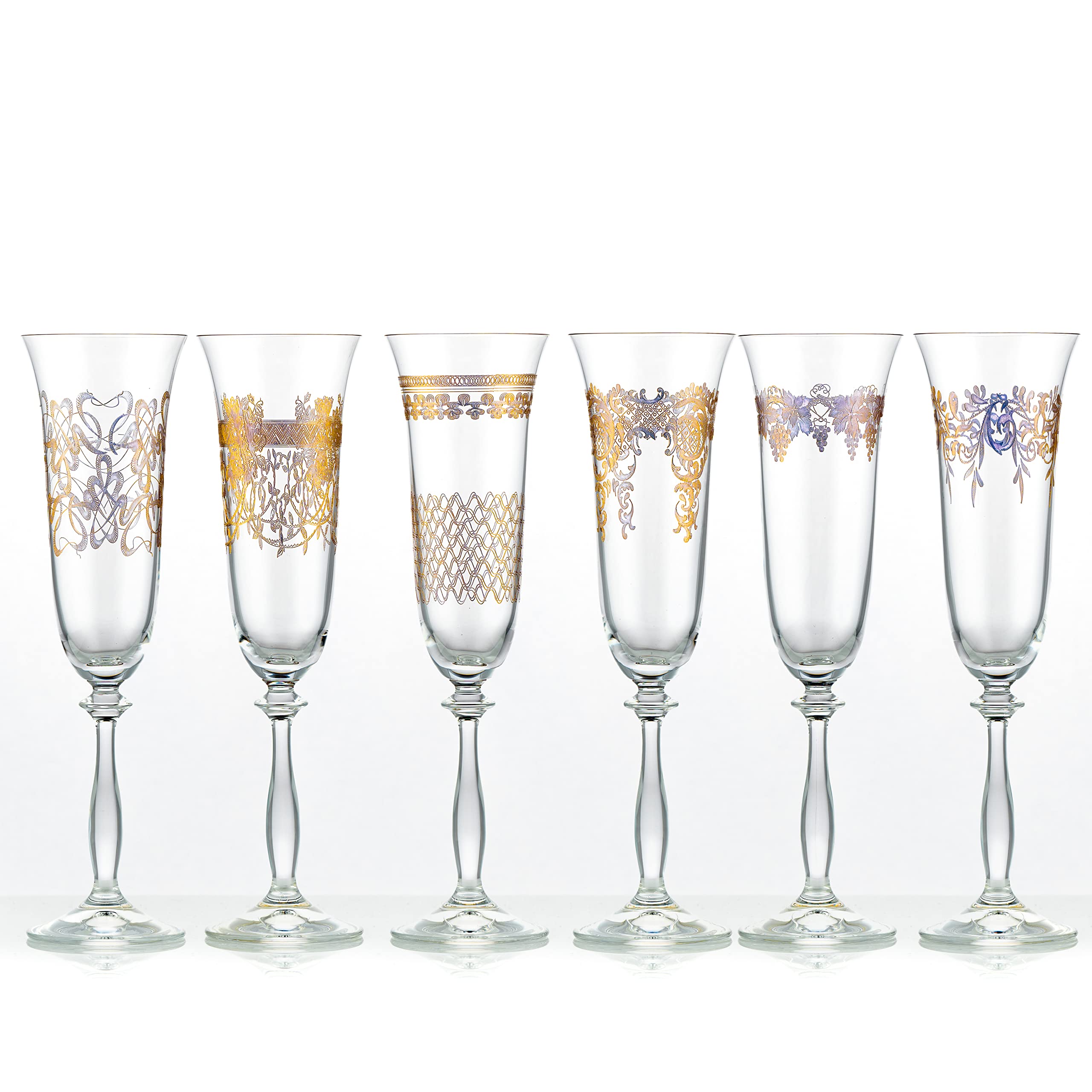Crystalex Sektgläser Sektglas Royal verschiedene Ornamente Gold 190 ml 6er Set Bohemia