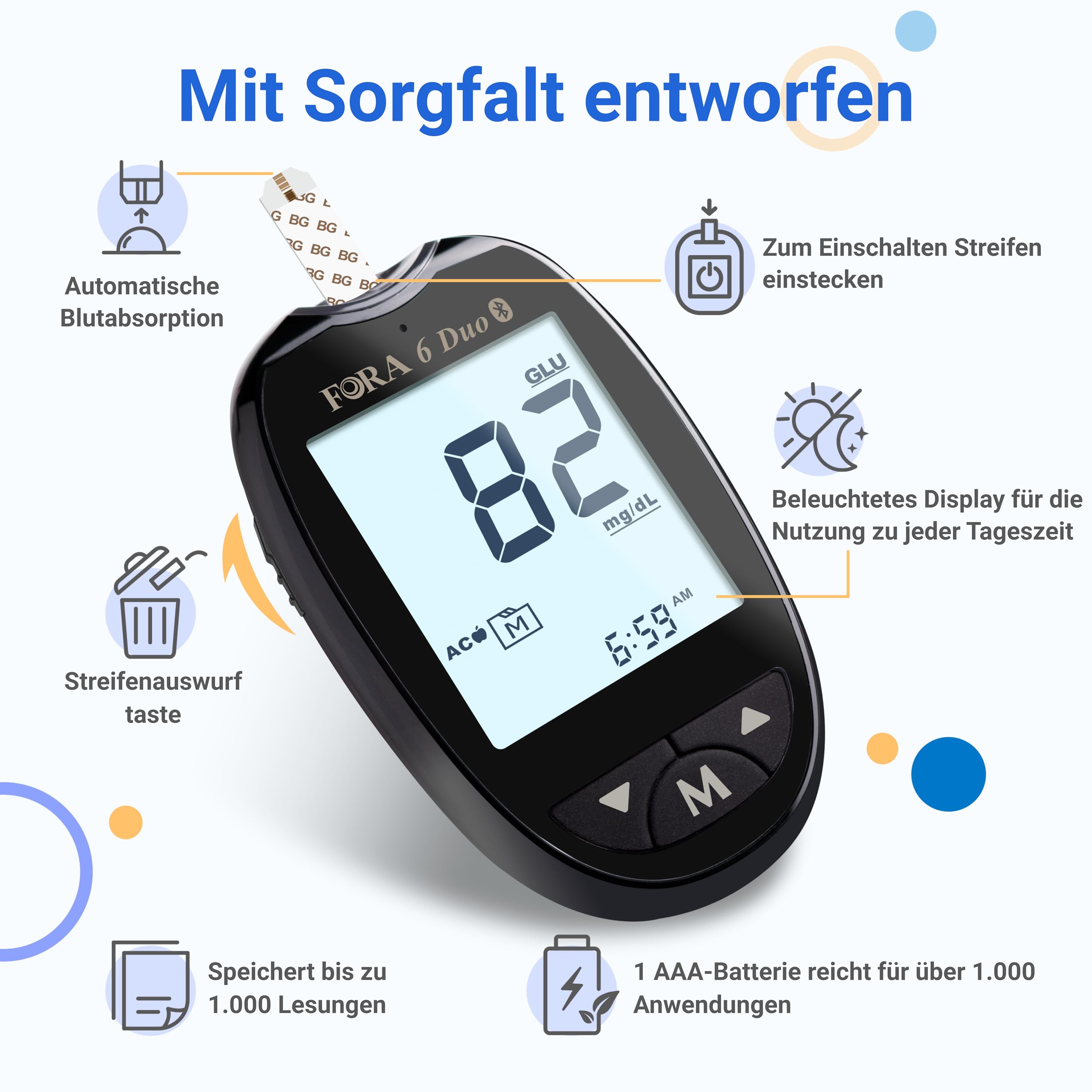 FORA 6 Duo Blutzucker & Keton Messgerät Set – mit 60 Blutzucker-Teststreifen | 2-in-1 Messgerät (Glukosestreifen inkl., Ketonstreifen separat erhältlich)