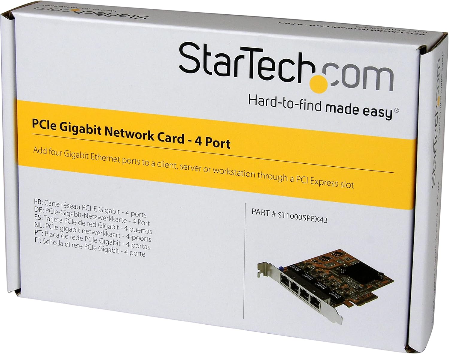 StarTech.com 4 Port PCIe Network Card - Standard Profile - RJ45 Port - Realtek RTL8111H Chipset - Ethernet Network Card - NIC Server Adapter Network Card , TAA (ST1000SPEX43)