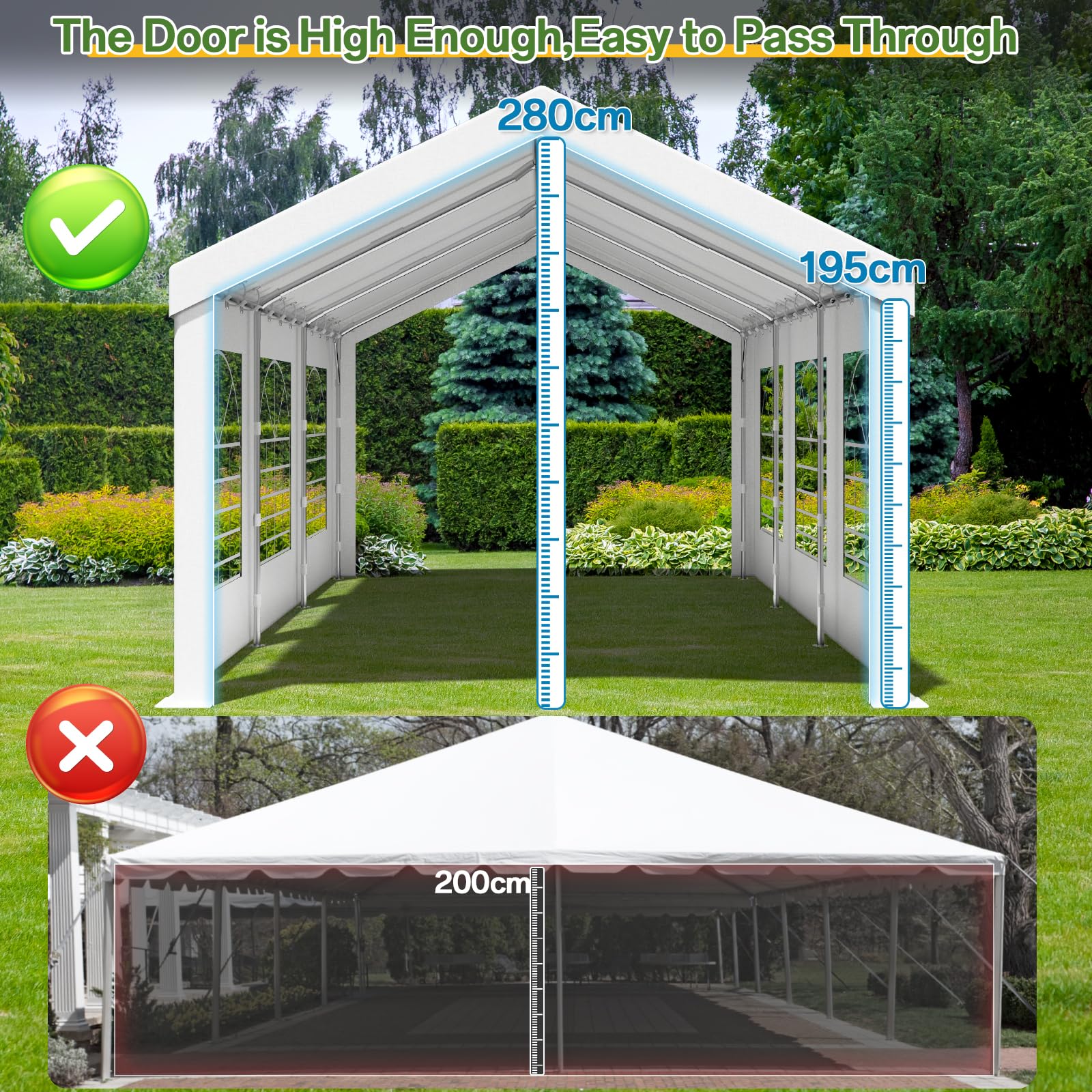 Homall Partyzelt 3x6 m,Metall Gestell Gartenzelt,Pavillon Wasserdicht 560g/m² PE-Plane,Zelt Stabil-18 Bodenhaken 4 Windfesten Seilen,UV-Schutz 50+Große Luxus Hochzeitszelt Gartenpavillon18m²,Weiß