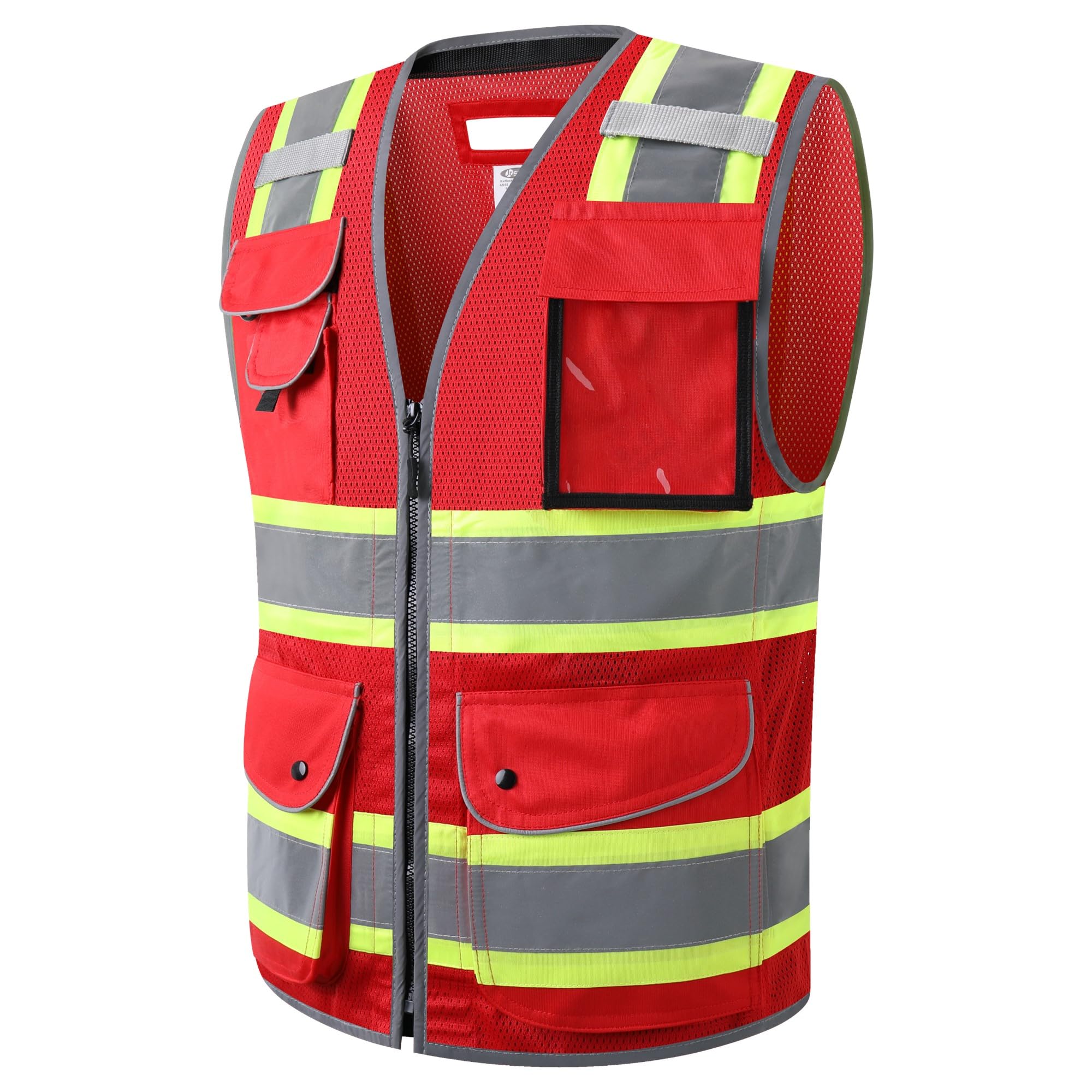 JKSafety 11 Pockets Hi-Vis Black Mesh Safety Vest for Men Women High Visibility Reflective Construction with Zipper Work Utility PPE Work Gear ANSI/