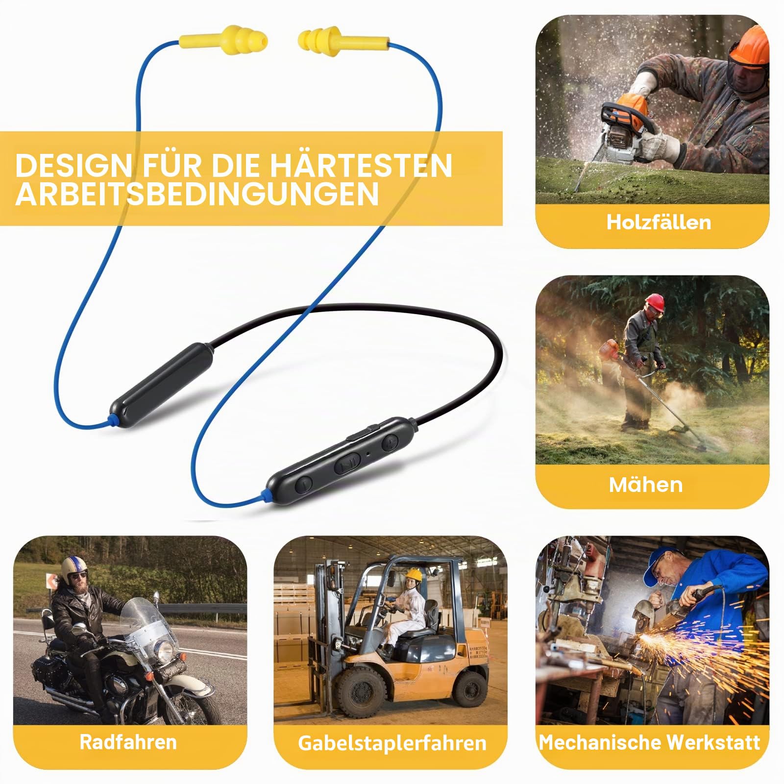 Bluetooth-Ohrstöpsel-Kopfhörer, Nackenbügel, Bluetooth-Ohrstöpsel, kabellos, 28 dB Geräuschreduzierung, In-Ear-Kopfhörer, isolierende Ohrhörer mit Mikrofon, IPX5 wasserdicht, 16 Stunden