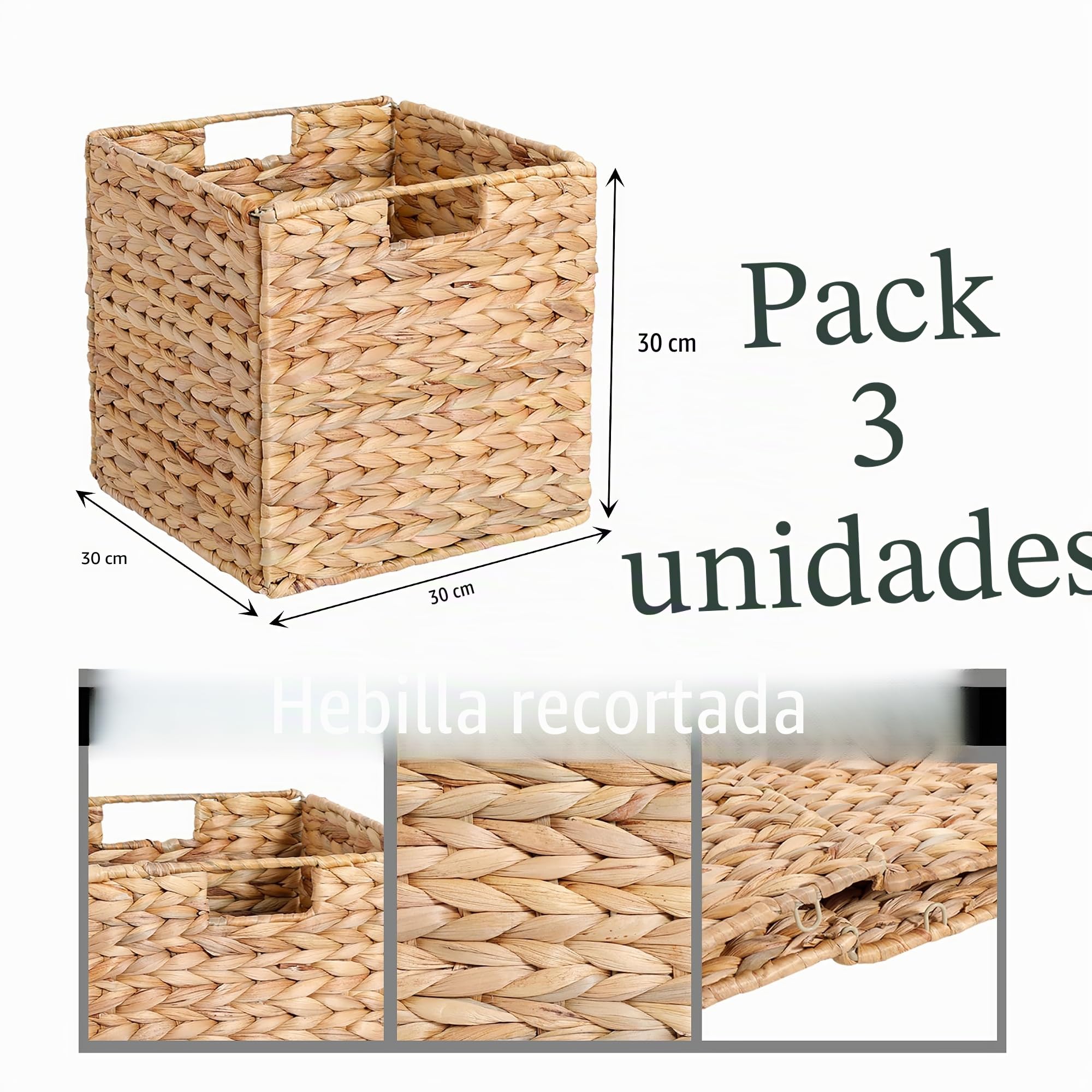 Cestas de almacenamiento de jacinto de agua de 12 x 12 x 12 pulgadas, cestas de almacenamiento de mimbre para estantes, cubos cuadrados plegables para IKEA Kallax, juego de 3, cesta grande de ratán