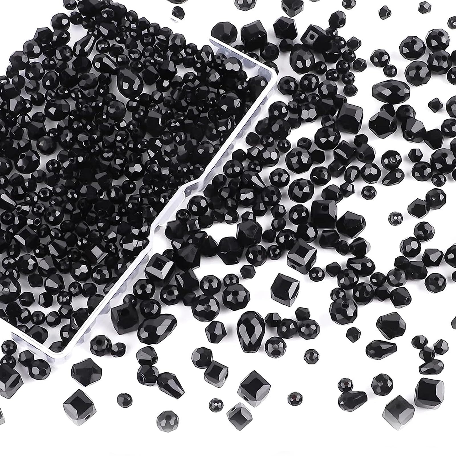 VIDSTW 600 Piezas Cuentas de Vidrio Facetado Cuentas de Cristal 4/6/8mm Cuentas Vidrio de Cristal Facetado Cuentas de Cristal para Enhebrar para DIY Pulseras Collares Manualidades Negro