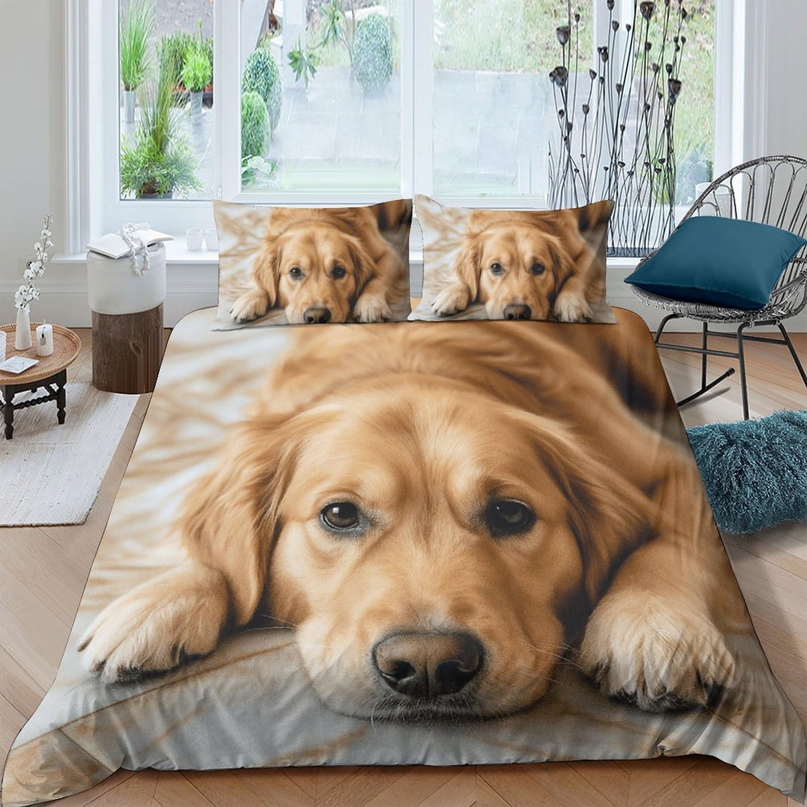 Ctjqhvkz Style-10 3D Printed Golden Retriever Fitted Sheet Microfiber Soft Animal Dog Pattern Bed Cover For Bedroom Dorm Mattress Decor Single（135X200cm）