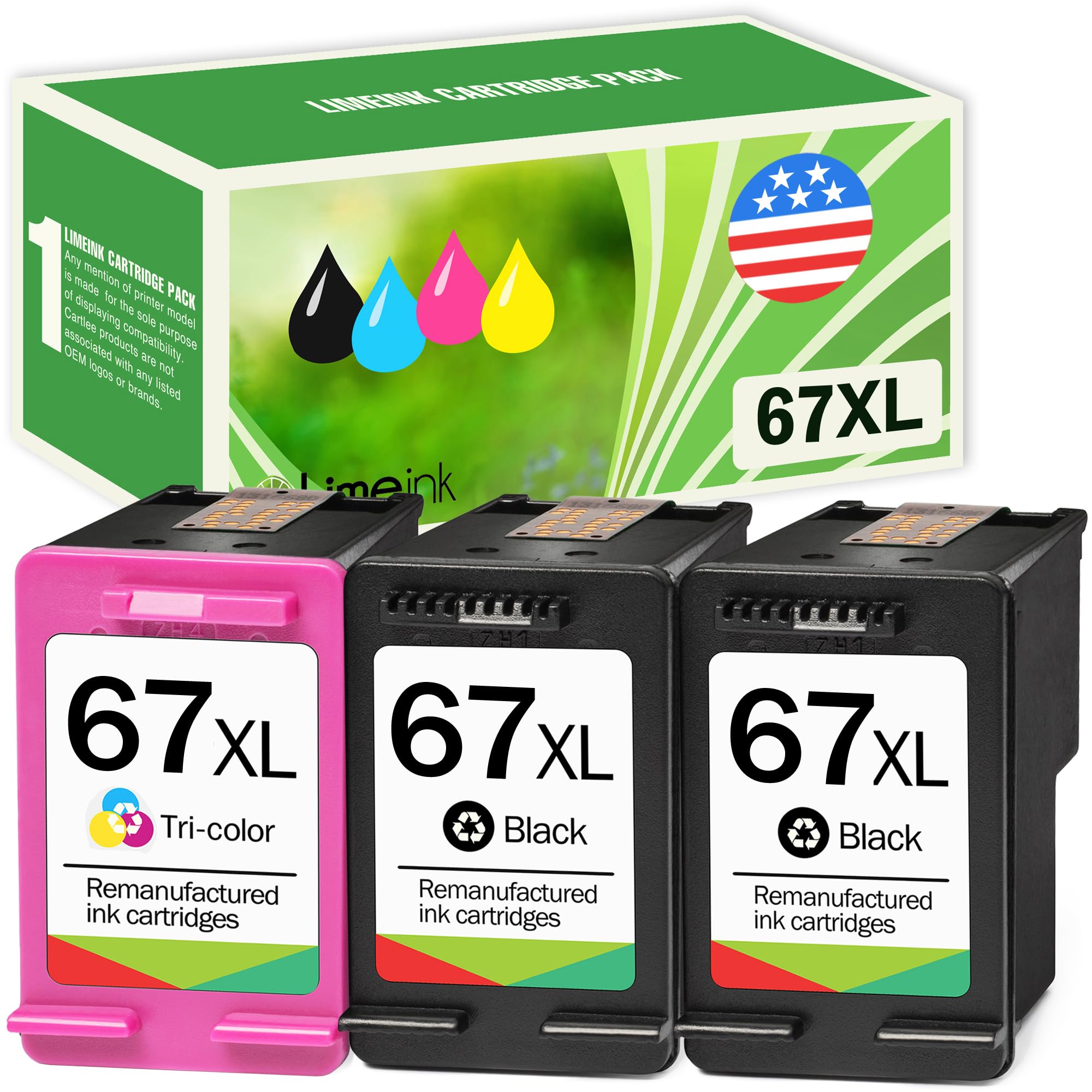 Limeink3 Remanufactured Ink Cartridge Replacement for HP Ink 67 XL for HP 67xl Ink cartridges Black Color Combo Pack for HP 67 Ink cartridges Black Color Combo Pack 67xl for HP Printer Ink Envy 6000