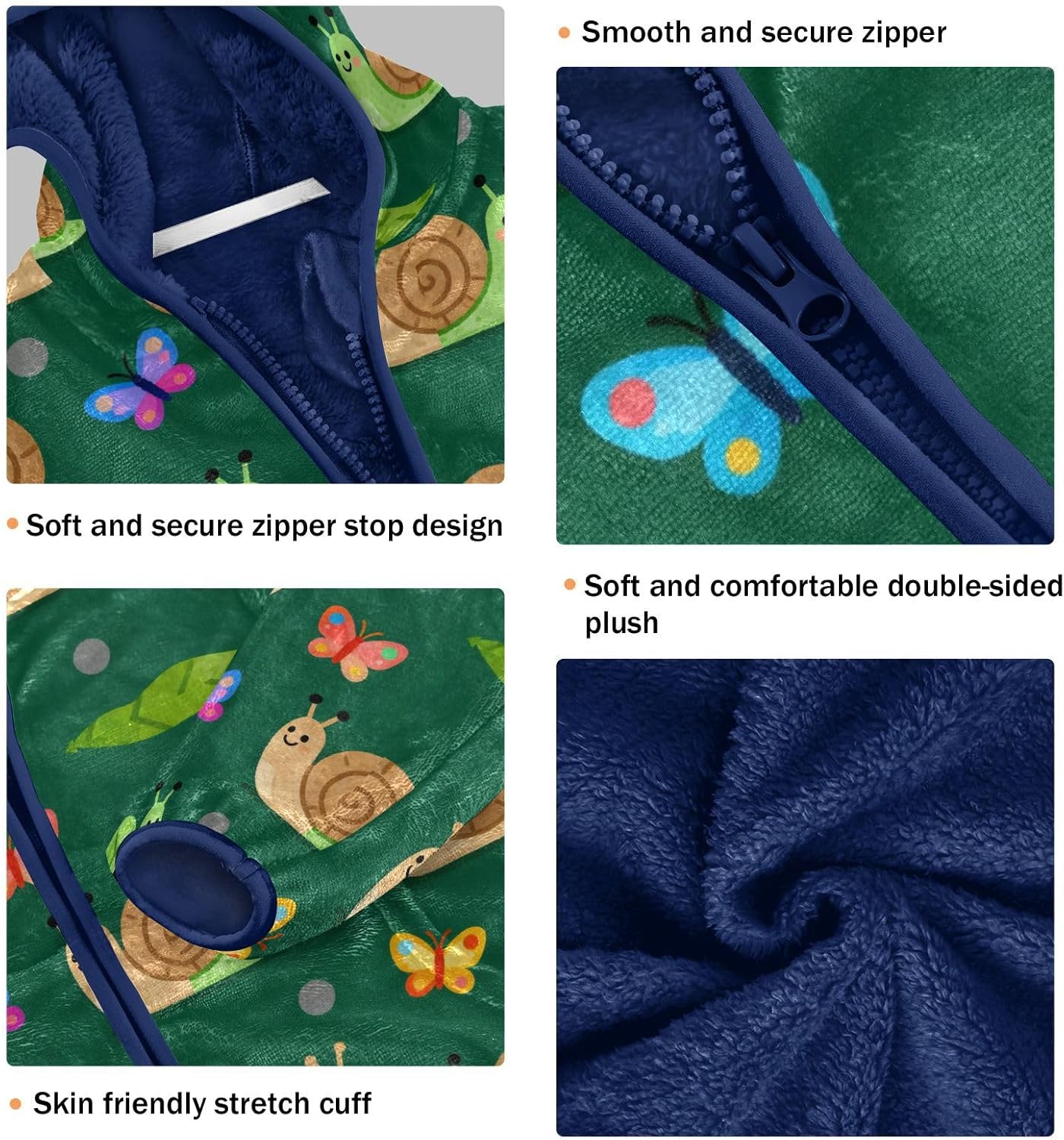 Snail and Butterfly Pattern Fleece Jacket Toddler Boy Children Plush Outerwear Navy Blue Baby Boy Clothes