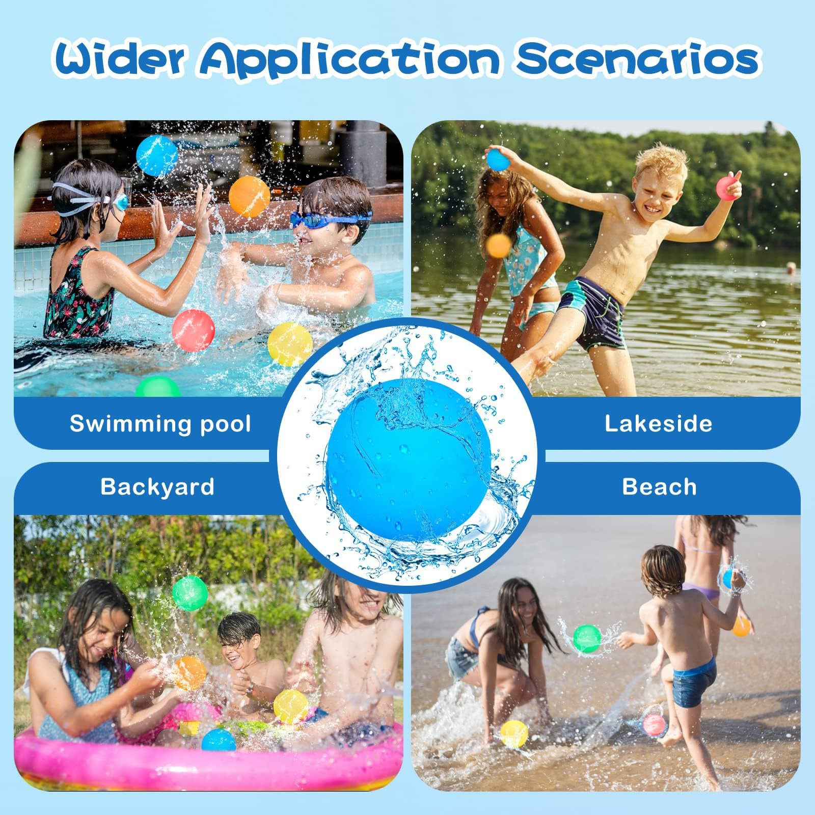 Wasserbomben Wiederverwendbar, Reusable Wasserballons mit Netzbeutel, Selbstdichtende Silikon Wasserbombe, Sommerspaß-Wasserspielzeug Pool Spielzeug für Party, Wasserpark, Familienspiel(12 Stück)