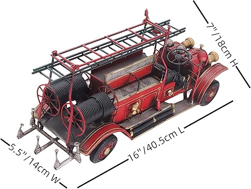 Miniatura 6 de Gran camión de bomberos antiguo, modelo vintage de camión de bomberos, adornos de metal fundido a troquel para escritorio, bar, hogar, estatua