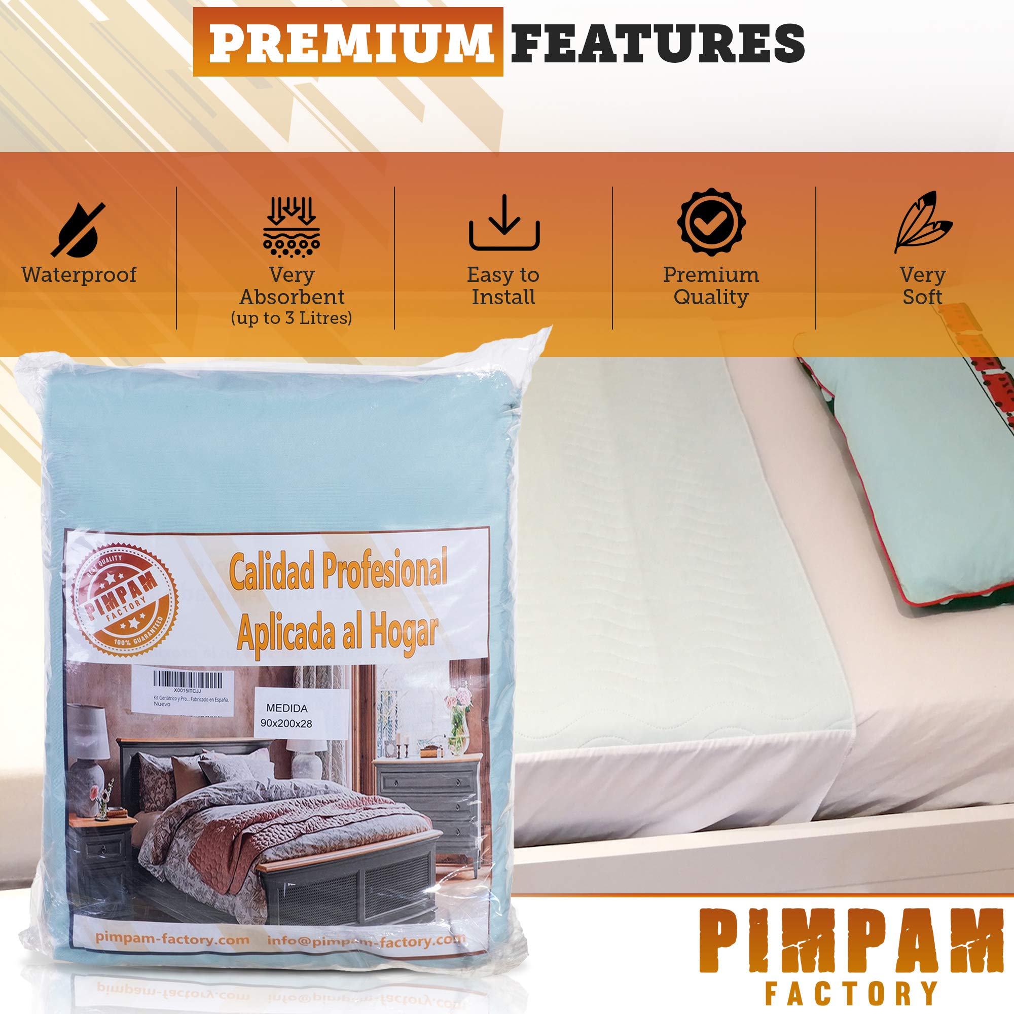 PimPam Factory Podkładki do łóżka dla dorosłych Zmywalne 90 x 85 cm 5 warstw - Wodoodporny podkładkę wielokrotnego użytku - Super chłonny ochraniacz na łóżko - podkładki dla niemowląt